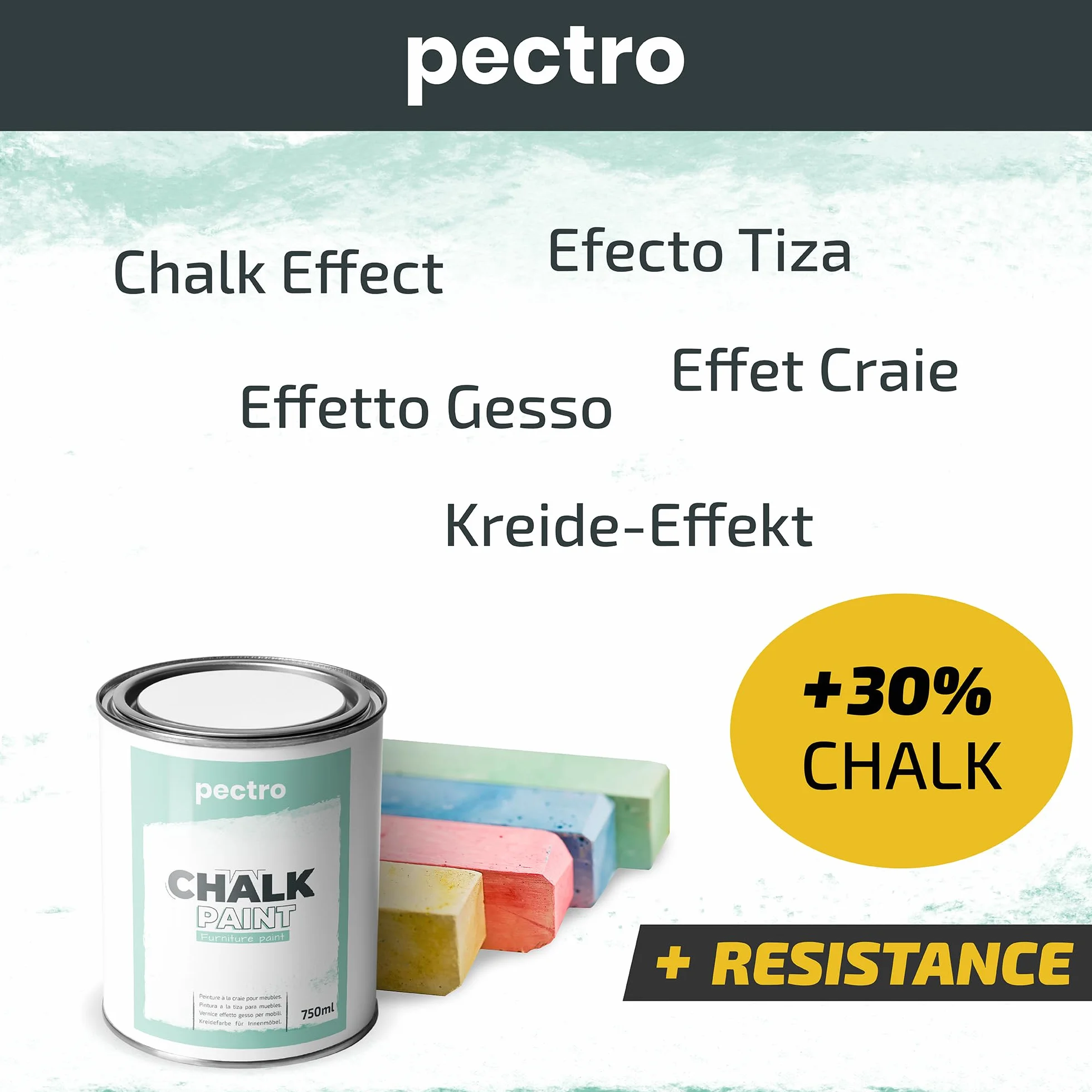PECTRO Peinture à la Craie pour Meuble Bois 750ml + Brosse Spéciale - Pack Chalk Paint Effet Craie Vintage Finition Mate (Blanc Pur)