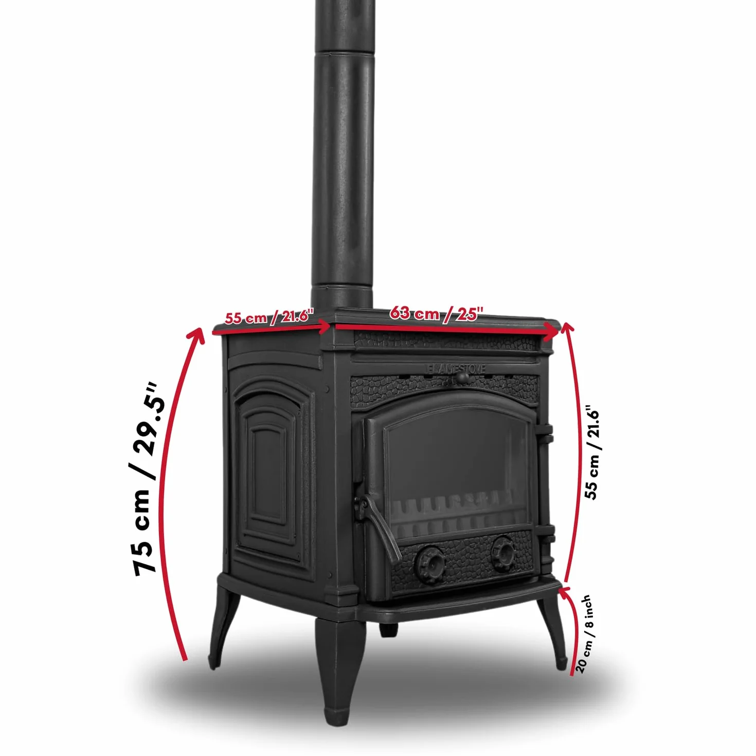 Poêle à Bois en Fonte 10 kW Multi-Combustibles avec Verres en Céramique CE Eco Design 2022
