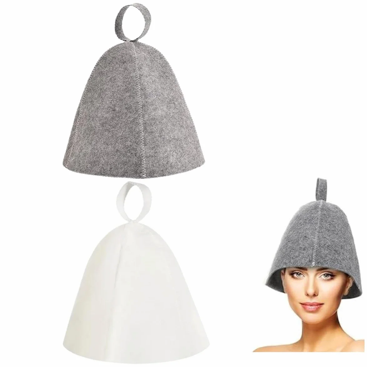 Chapeau de Sauna en Feutre Anti-chaleur Respirant pour Homme Femme, Gris et Blanc