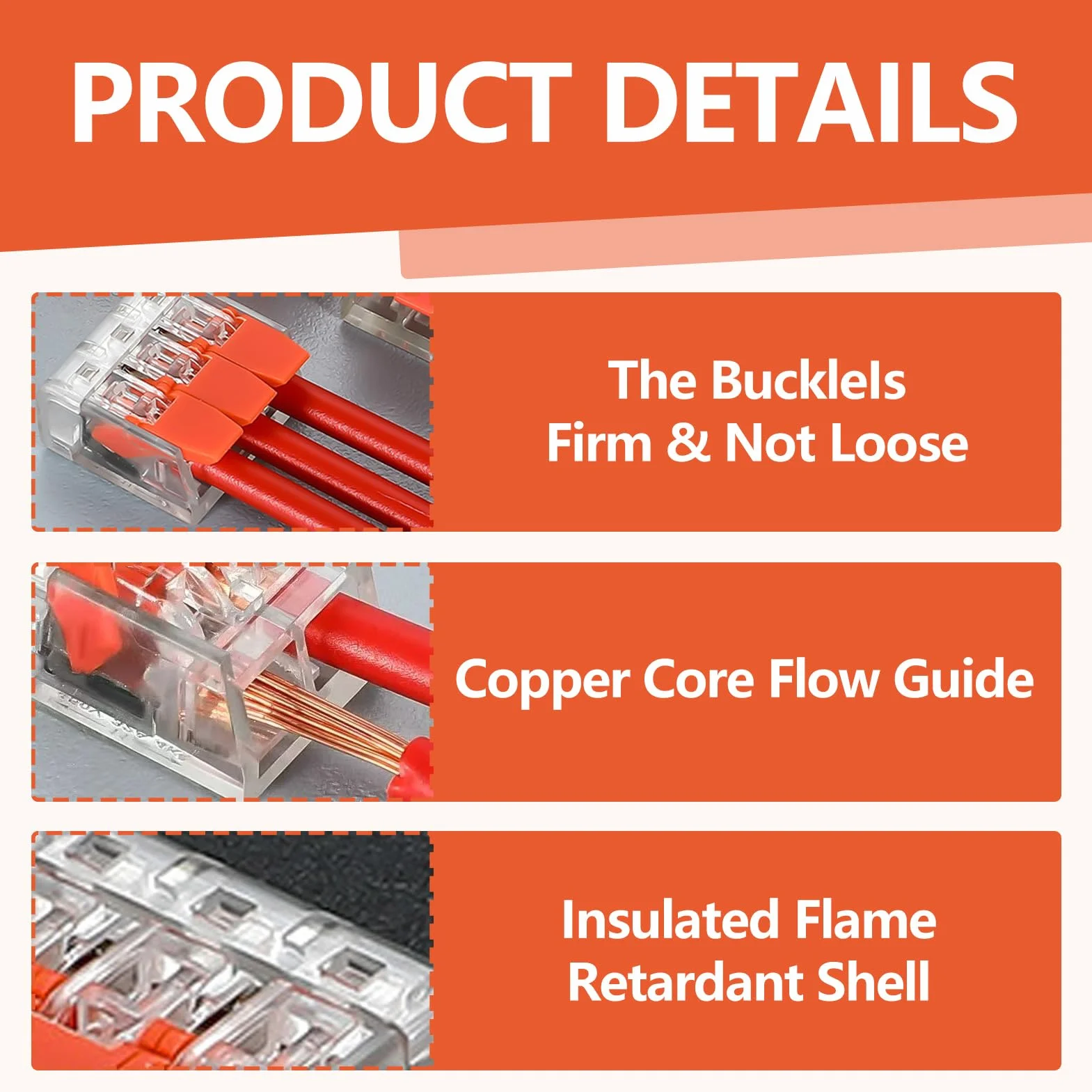 Bornes de Connexion 4.0 mm² Orange Quick Plug-in Terminals Compacts Rapide Cosses Transparent Modèle Compact