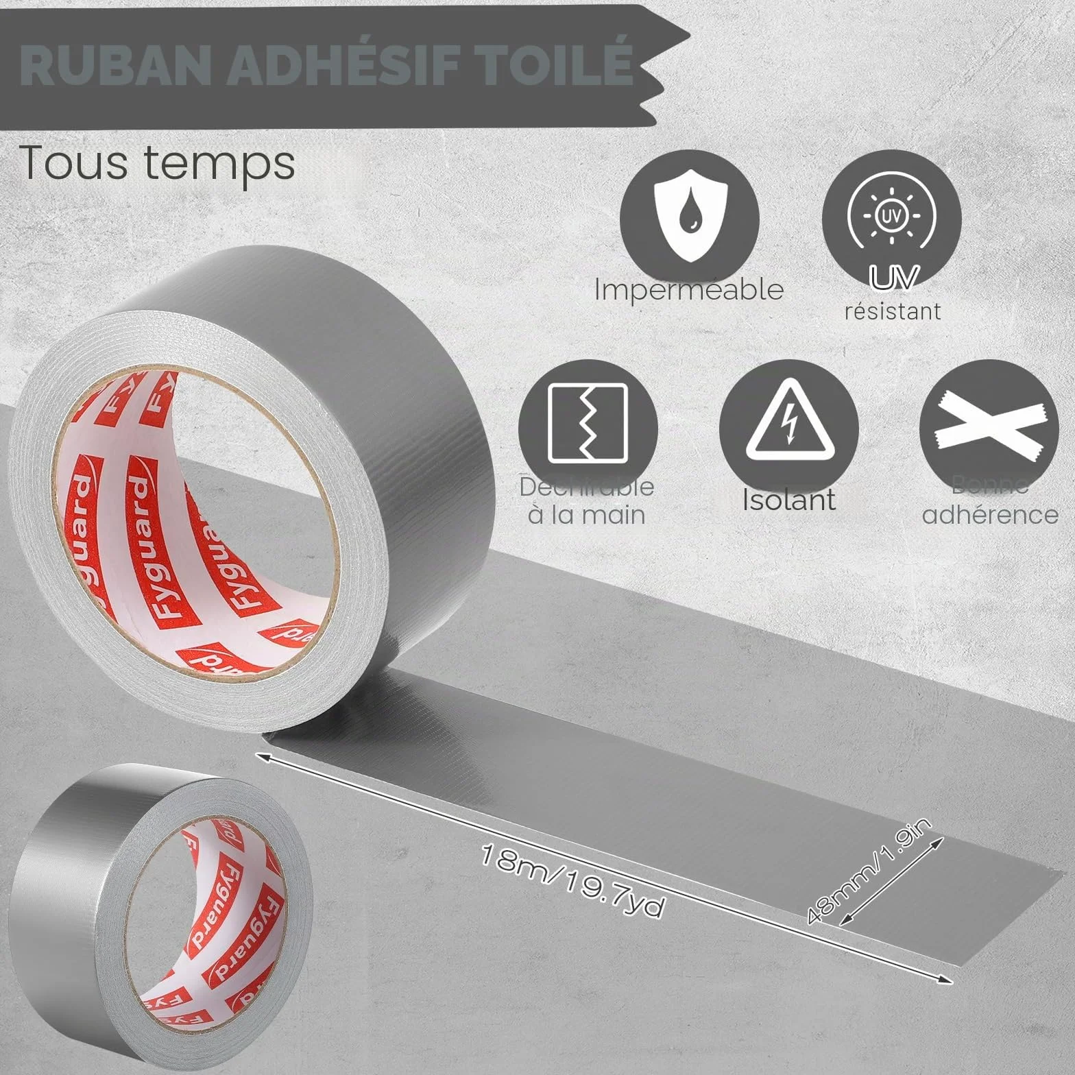 Ruban Adhésif Blindé Argent 48mm x 18m 210µ Imperméable Gaffer 3 Rouleaux