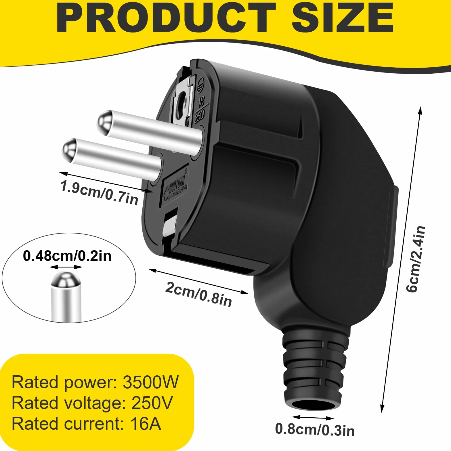 Fiches Schuko Prise Electrique Male 250V 16A Etanche Exterieur Fiche Coudée Mise à la Terre Nero