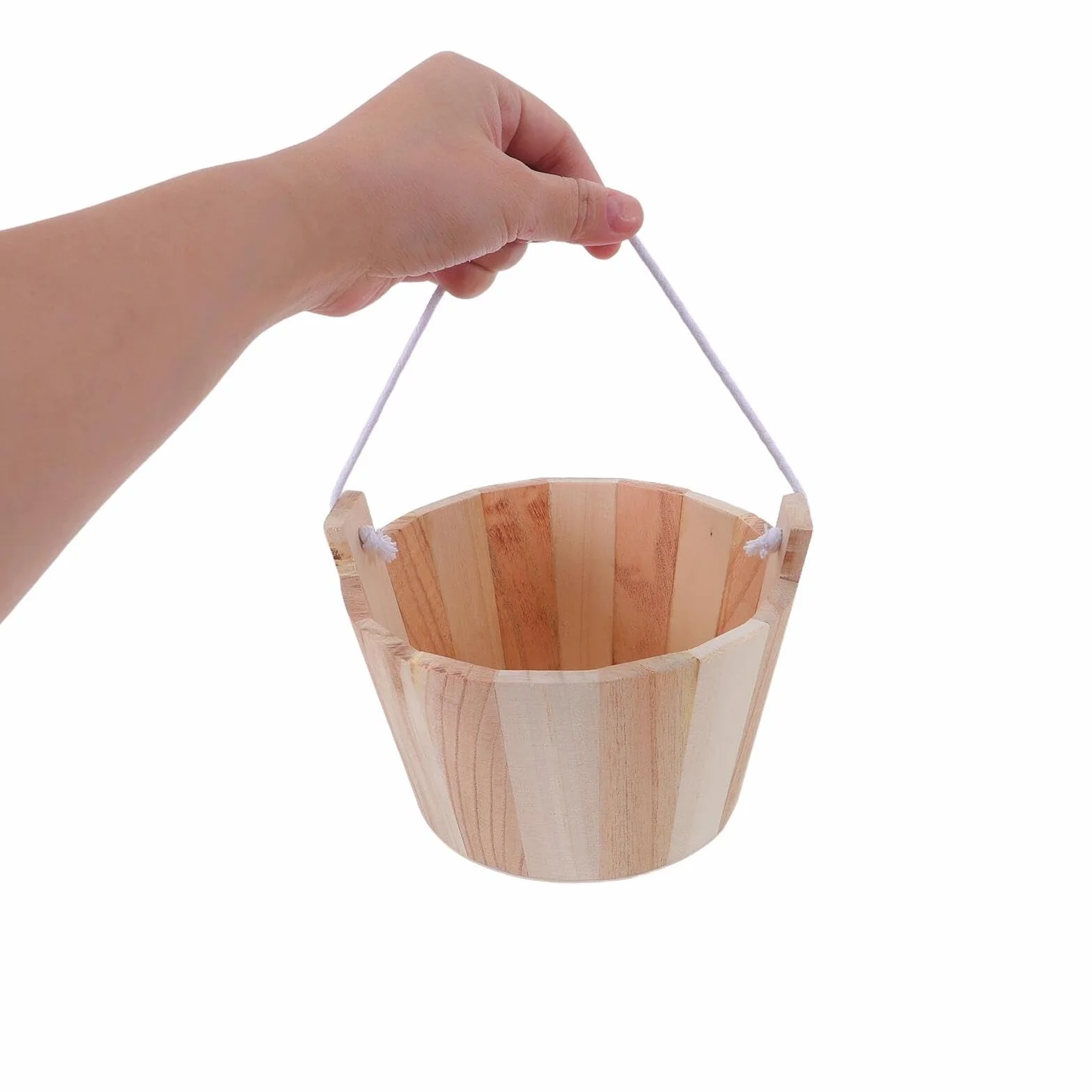 Seau de Sauna en Bois Naturel 5l avec Poignée en Corde pour Sauna Traditionnel