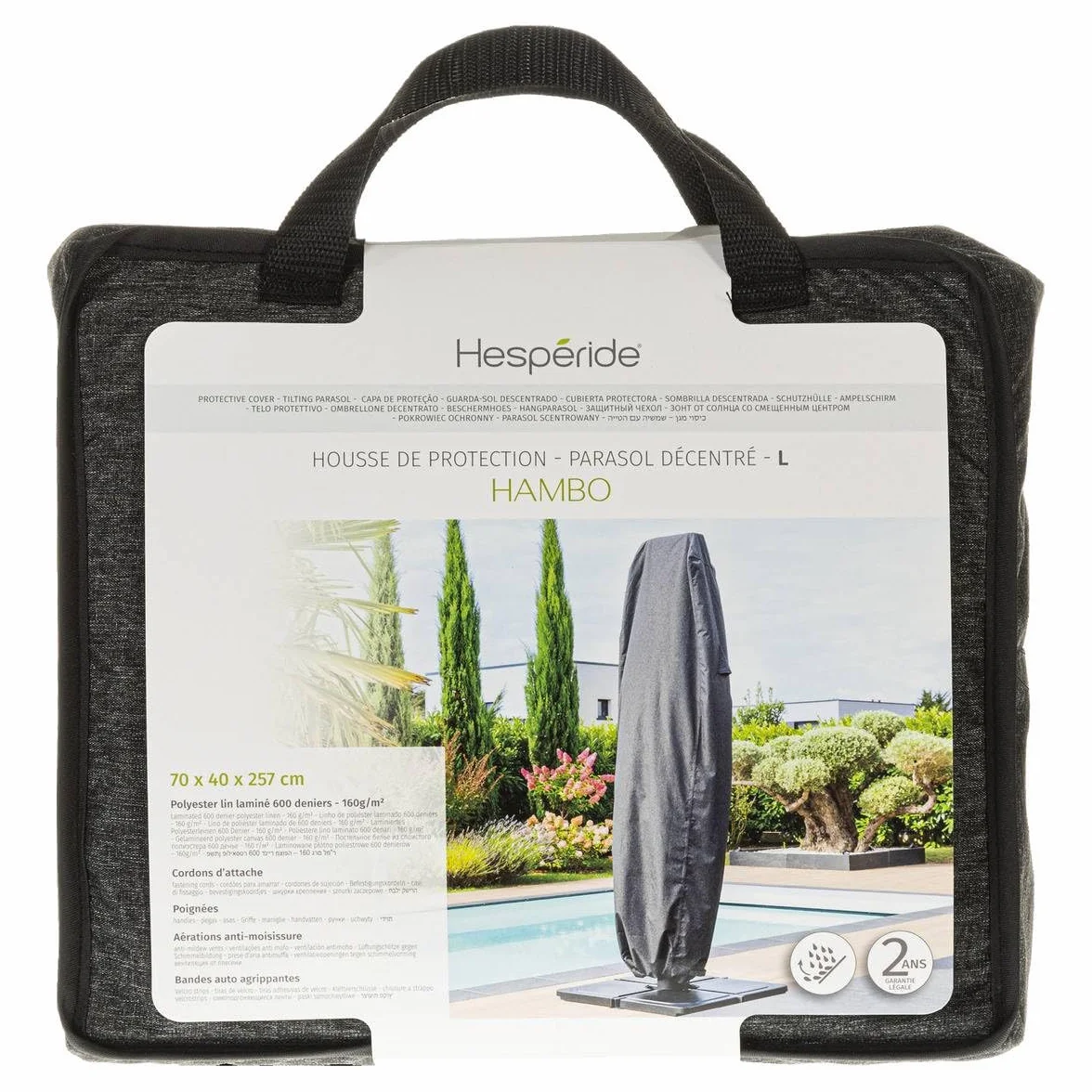 Hespéride Housse de Protection Parasol Décentré 257x70x40cm Polyester