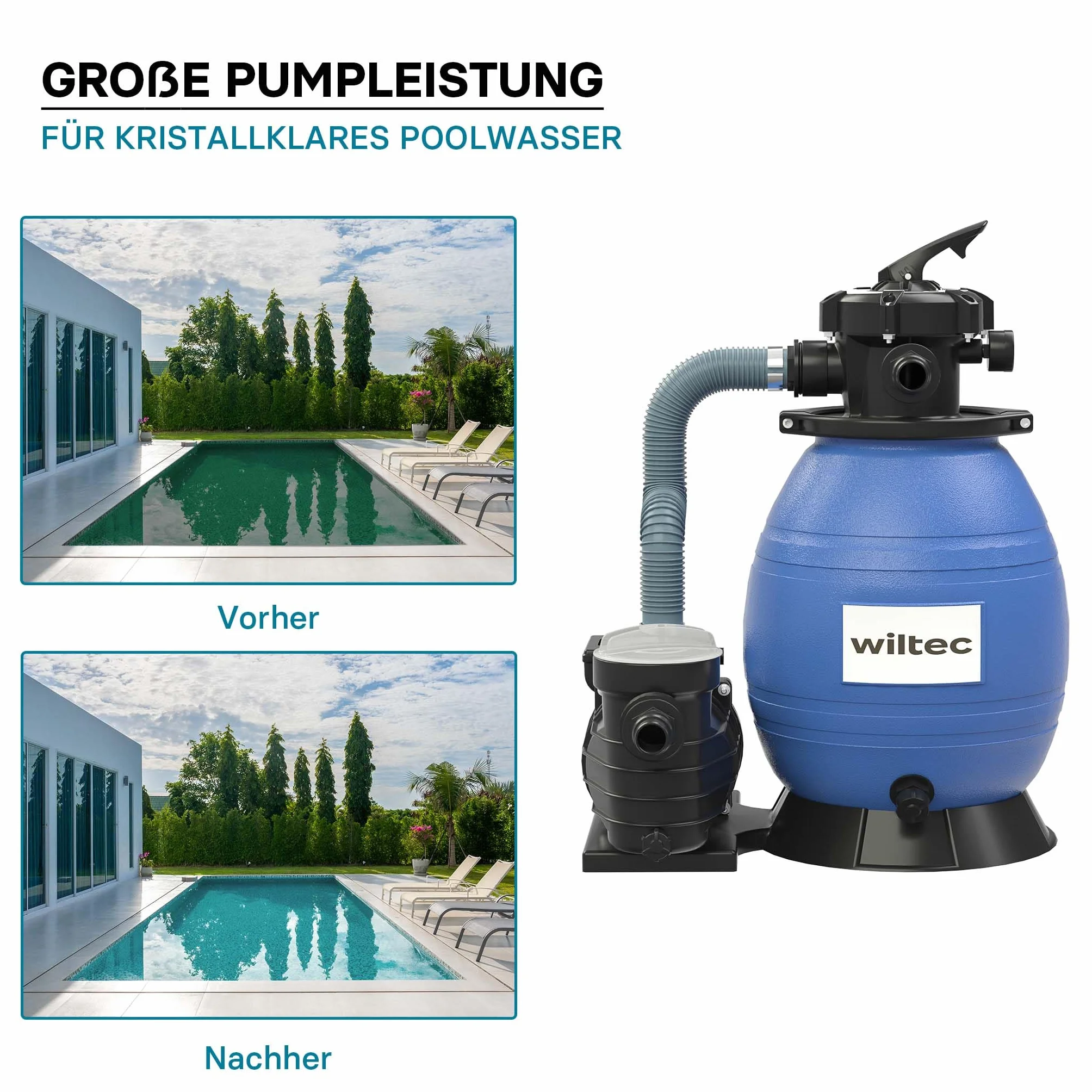 XPOtool Filtre à sable et particules 250 W 26 l 10 000 l/h Vanne 5 positions Pompe de filtrage auto-amorçante Cuve de filtration Piscine hors-sol