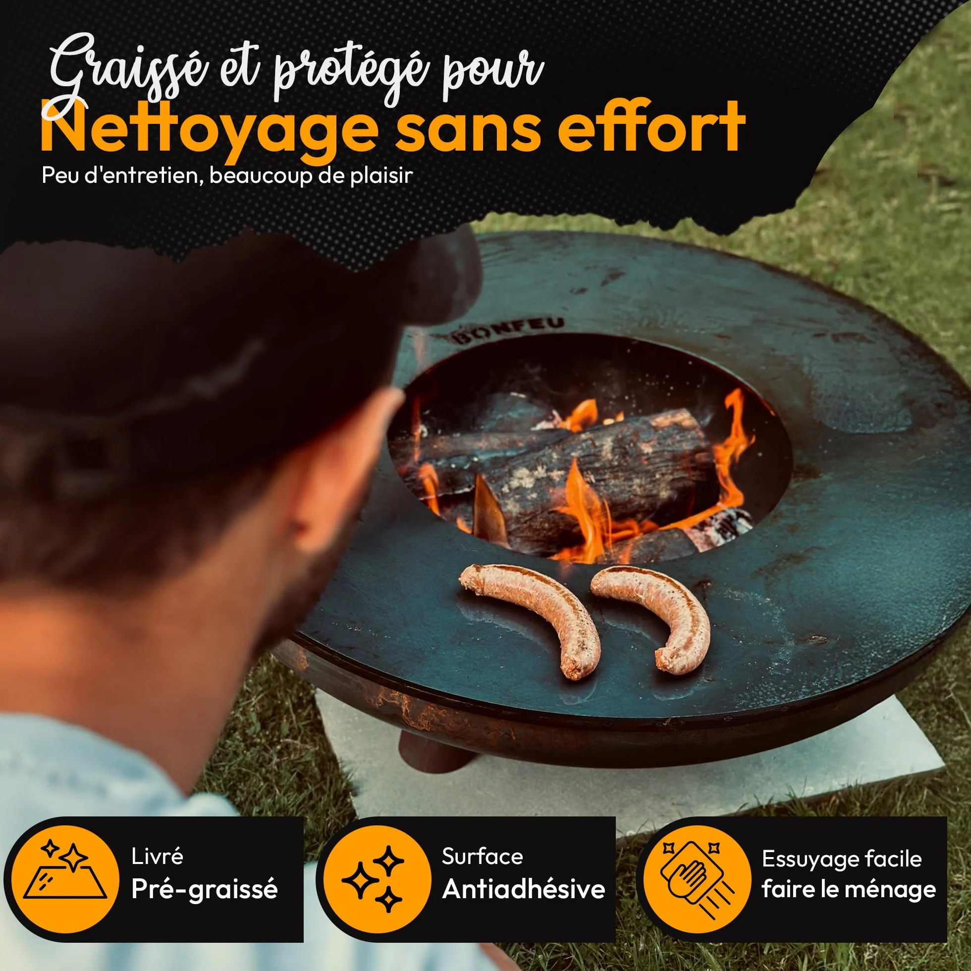 BonFeu BonPlancha Plaque de Grill Ø80cm Gaz & Bois Acier