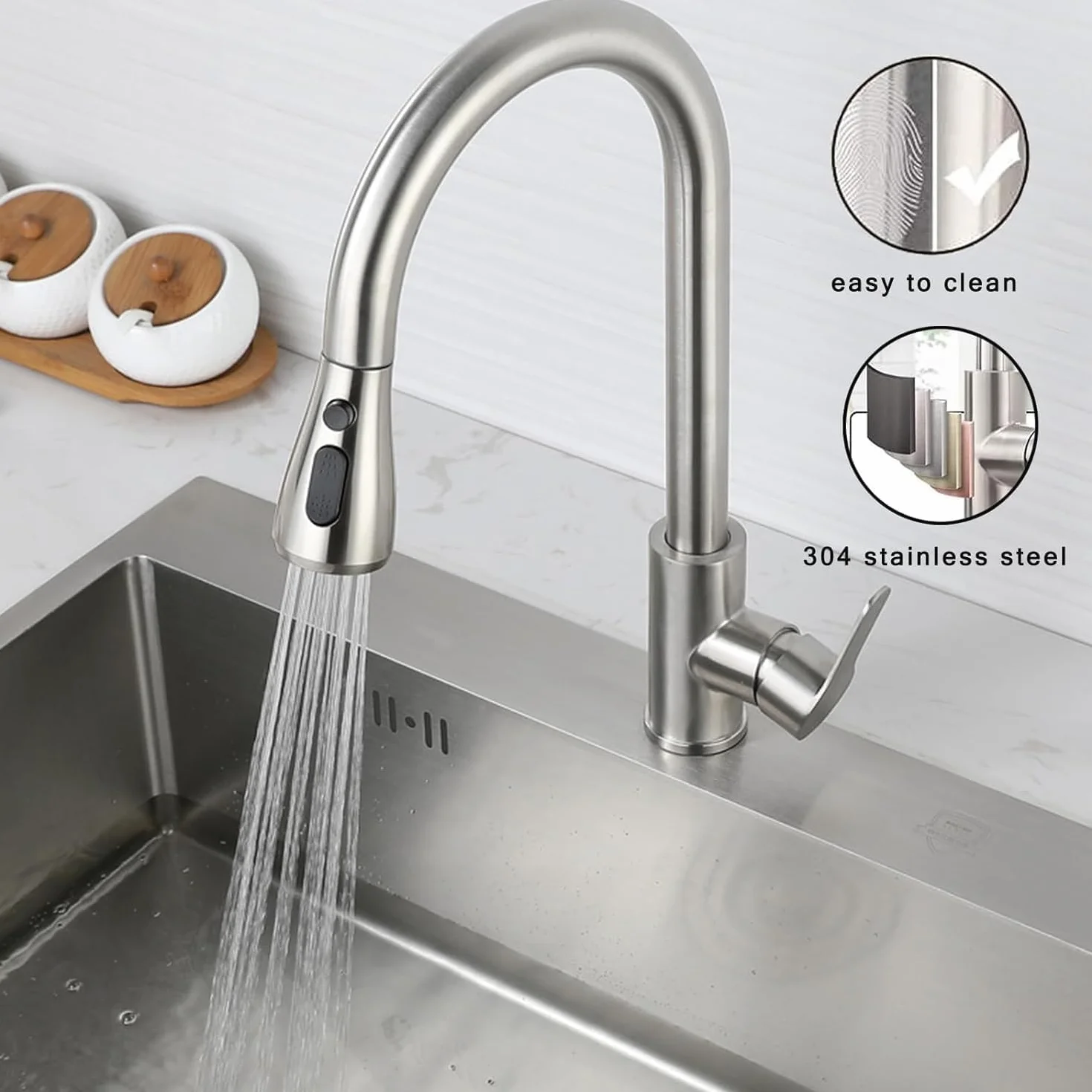 Robinet Cuisine avec Douchette Extensible Mitigeur Acier Inoxydable Rotatif 360° 3 Modes Réglage Débit
