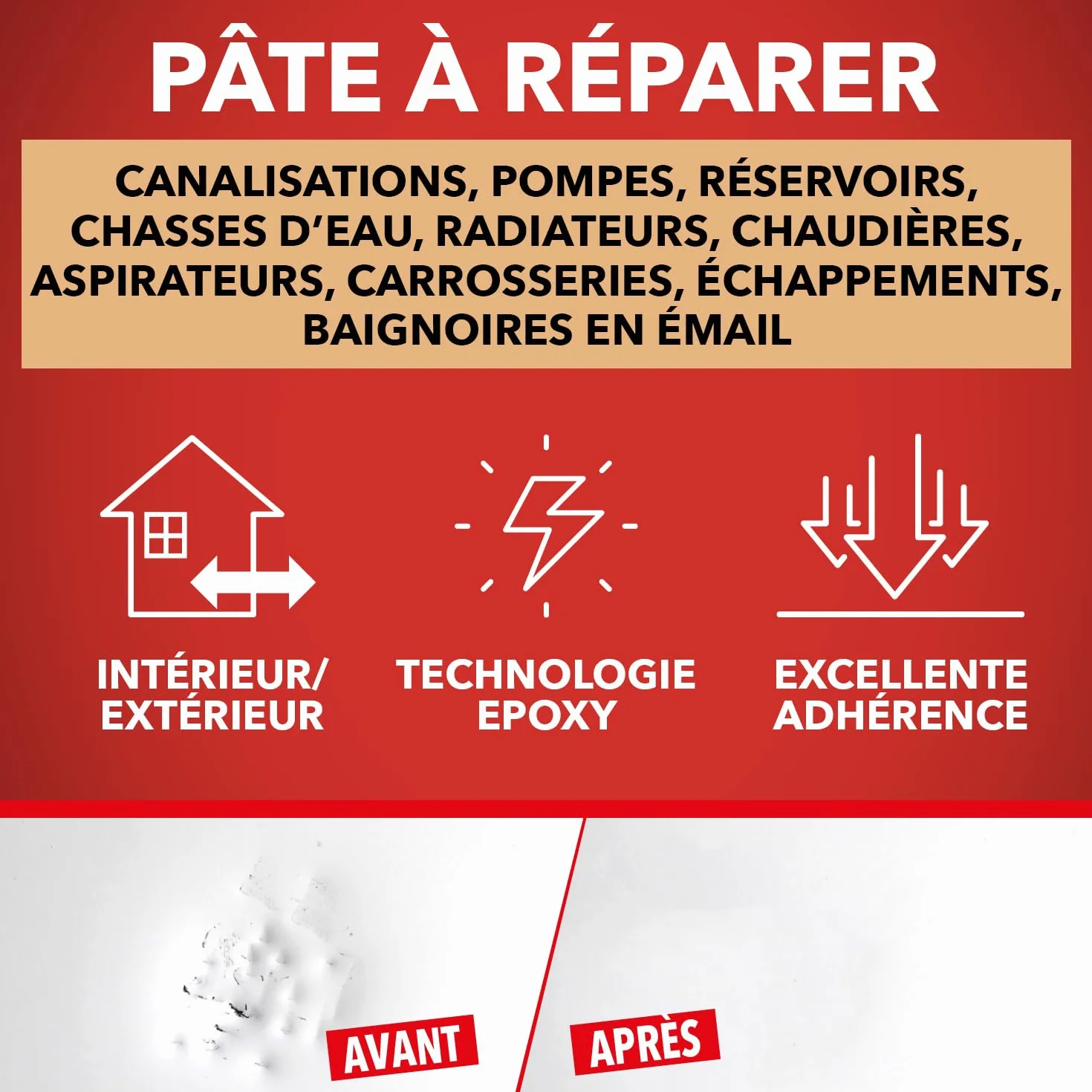 SINTO Répare Métal Rapide 60g Cuivre - Rebouche, Assemble, Soude - Résiste Pression Eau Températures Extrêmes
