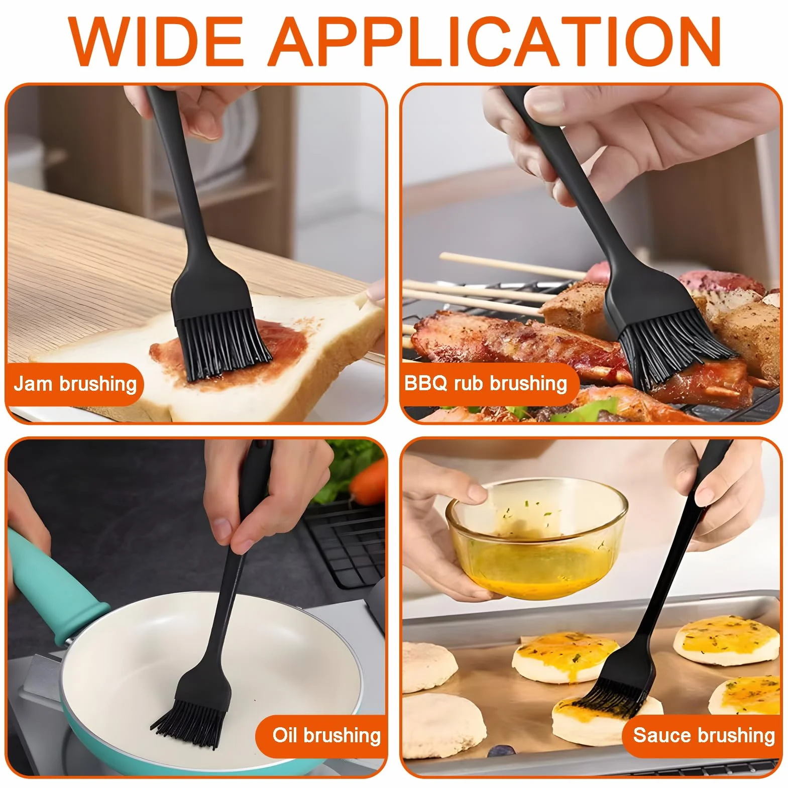 Lot de 3 pinceaux de cuisson en silicone résistant à la chaleur sans BPA pour barbecue, marinades, glaçage