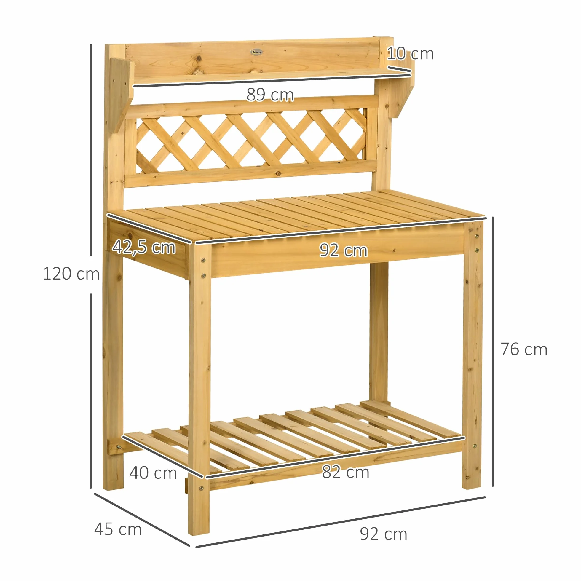 Outsunny Table de rempotage en Bois avec évier coulissant 2 étagères 92 x 45 x 120 cm