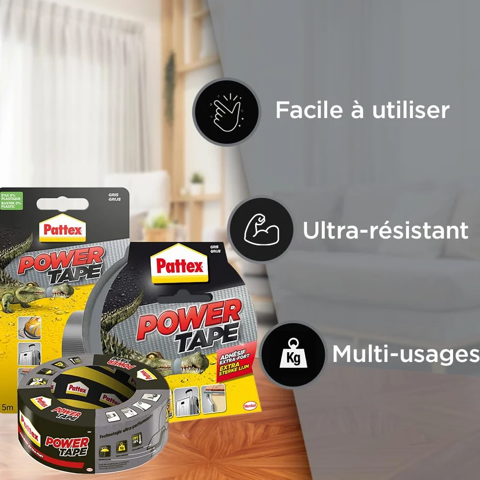 Pattex Power Tape Ruban adhésif toilé 10m extra fort étanche