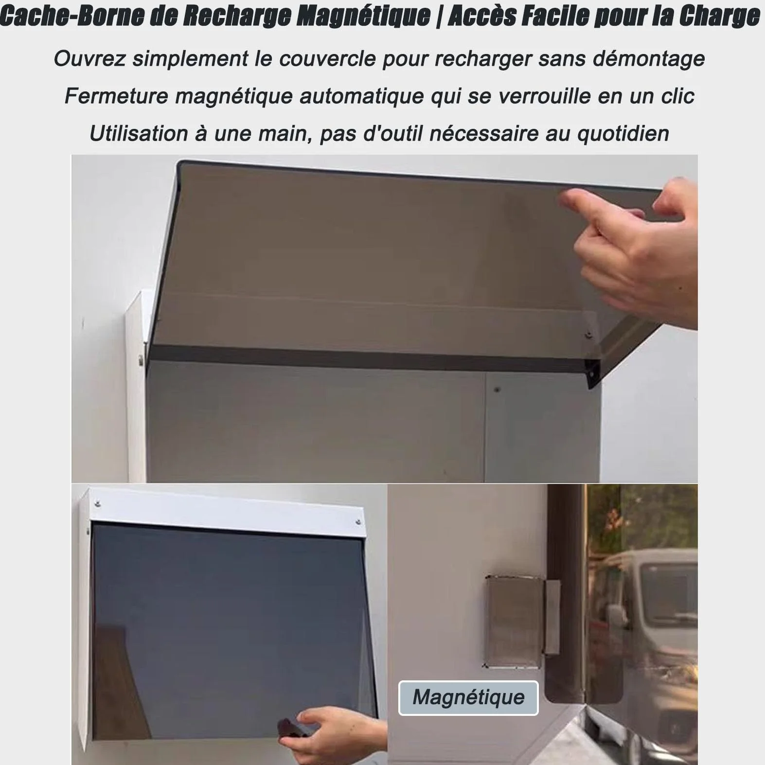 Générique Boîtier Étanche pour Borne de Recharge EV Murale, Cache Chargeur Extérieur avec Couvercle Magnétique, Protection Anti-Pluie Anti-UV