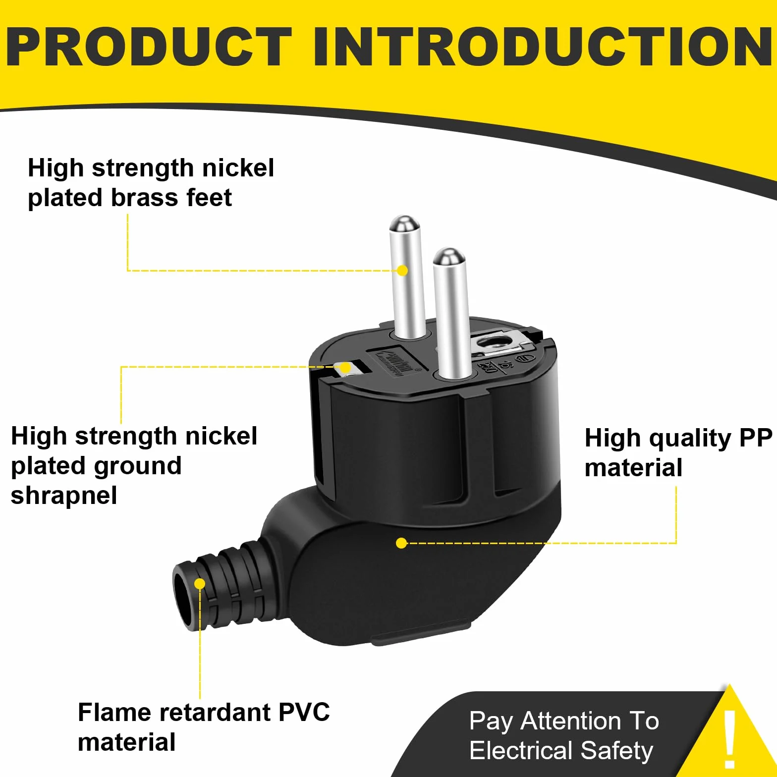 Fiches Schuko Prise Electrique Male 250V 16A Etanche Exterieur Fiche Coudée Mise à la Terre Nero