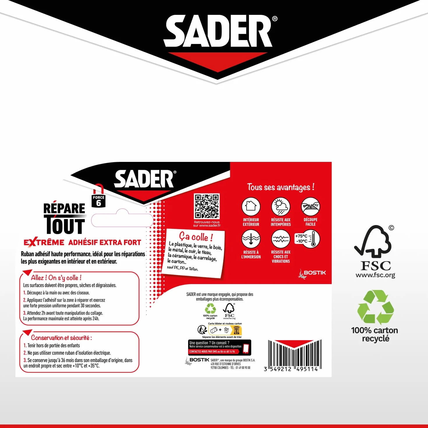 SADER Repare Tout Extrême Noir Adhésif Extra Fort 20m x 50mm