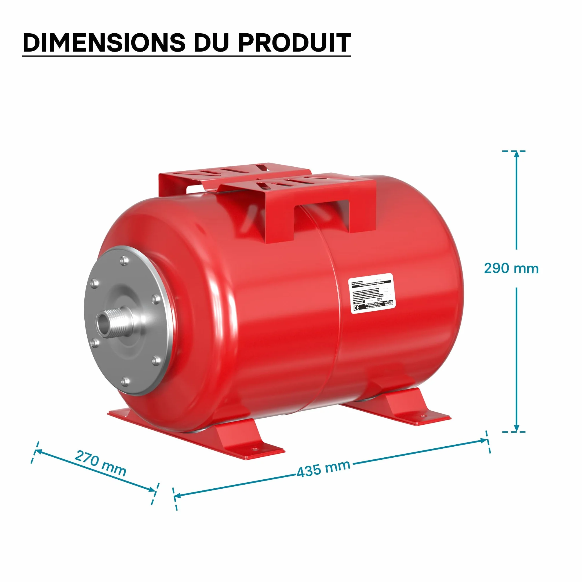 Wiltec Réservoir pression à vessie 24 Litres Acier horizontal Surpresseur eau domestique