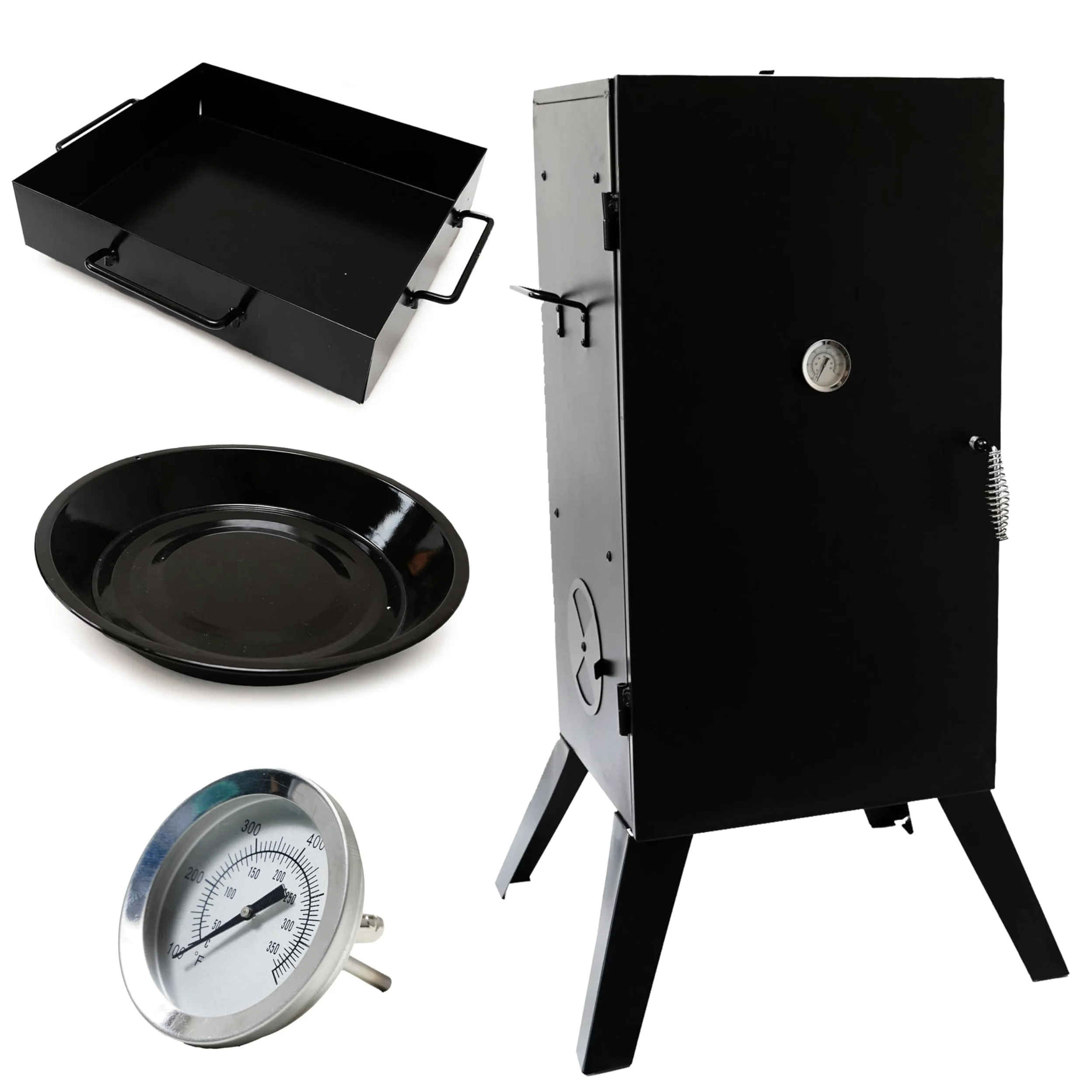 Shadow Chef Fumoir - Hauteur 100 cm - Armoire fumoir - Thermomètre inclus - Crochets de fumée - Grilles - 100x56x49cm - Poisson et viande - Bois/gaz/électrique - Durable