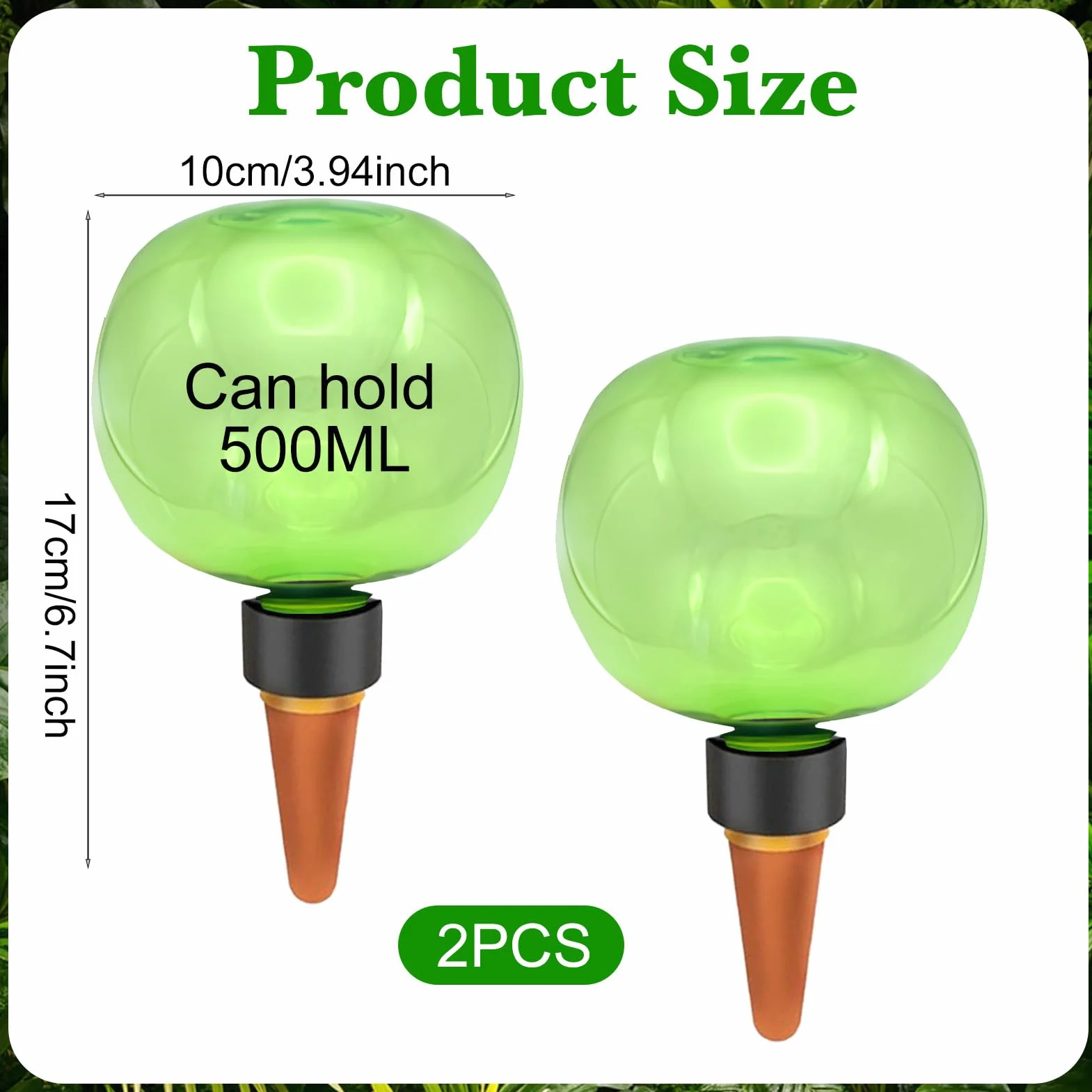 Lot de 2 boules d'arrosage automatique pour plantes - 500 ml - Distributeur d'eau pour plantes - Arrosage automatique des plantes - Distributeur d'arrosage pour vacances et bureau (vert)