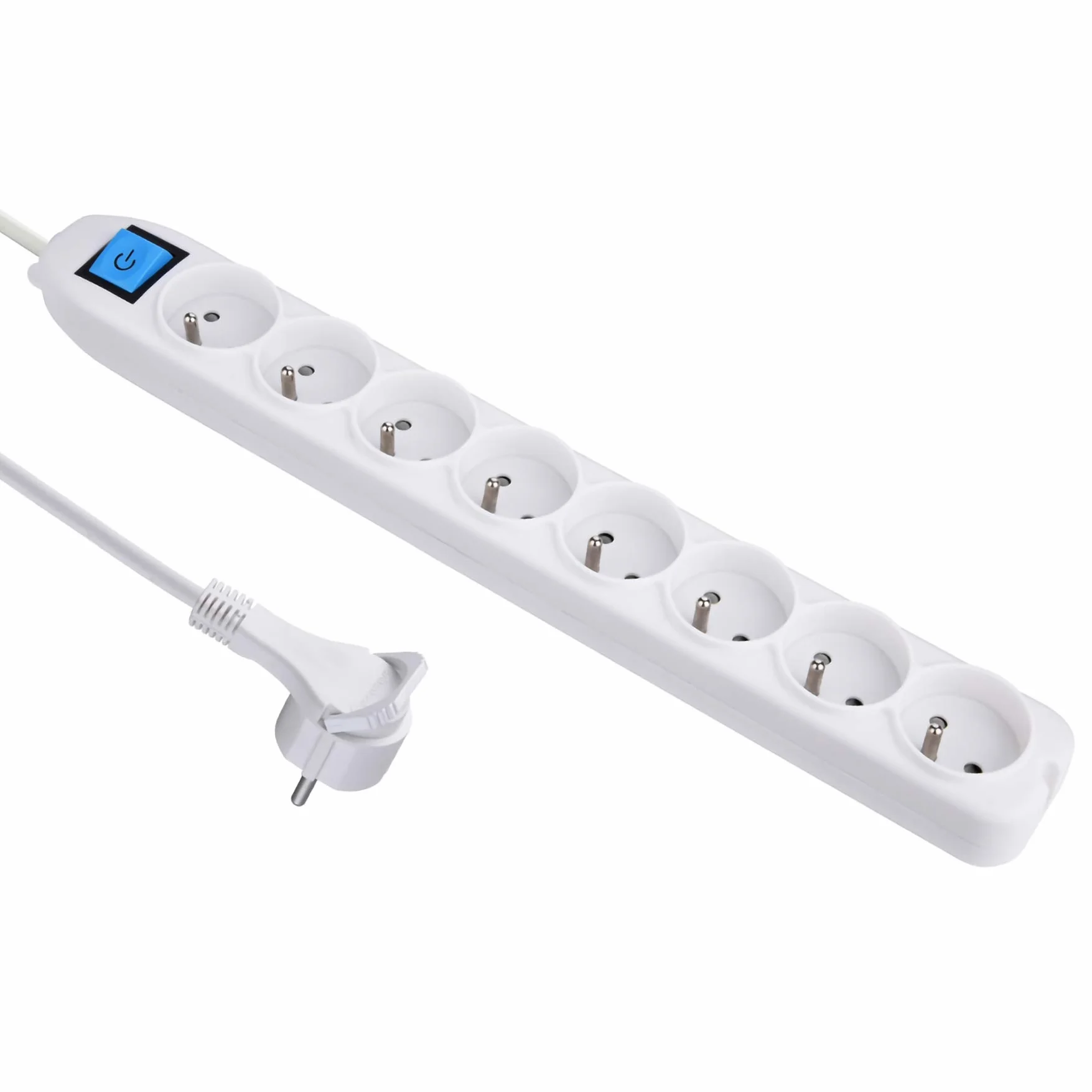 Electraline Bloc Multiprise 8 Prises avec interrupteur câble 1,5 m fiche plate Blanc