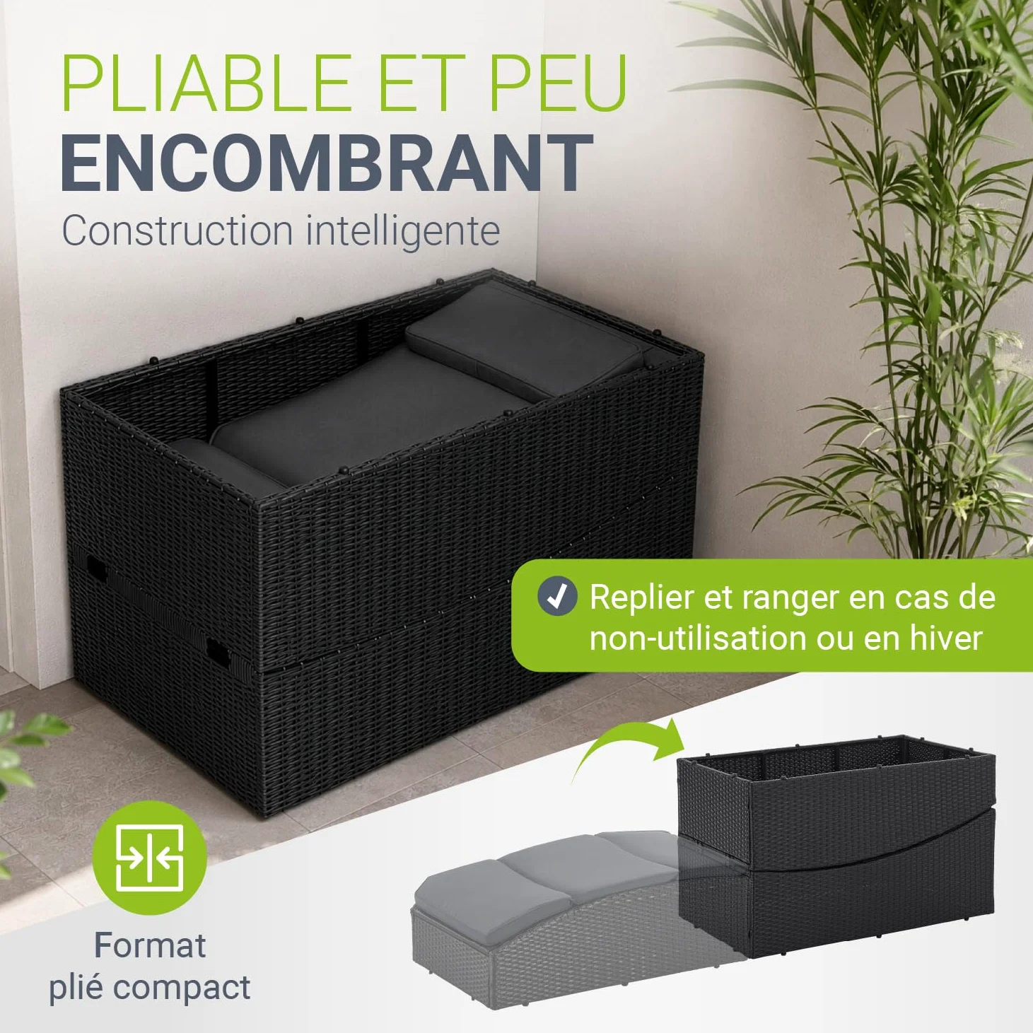 Juskys Chaise Longue de Jardin Lamia Pliante, en polyrotin, avec Support, appuie-tête réglable, Charge maximale de 160 kg - Chaise Longue extérieure de Jardin et Balcon, Noir