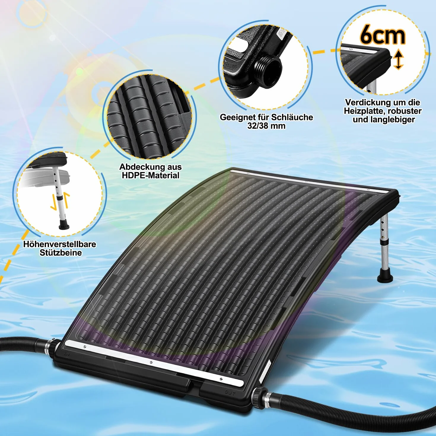 Panneau solaire chauffage piscine 2026 113x65x35 cm 10000 l/h raccordement 32-38 mm extensible