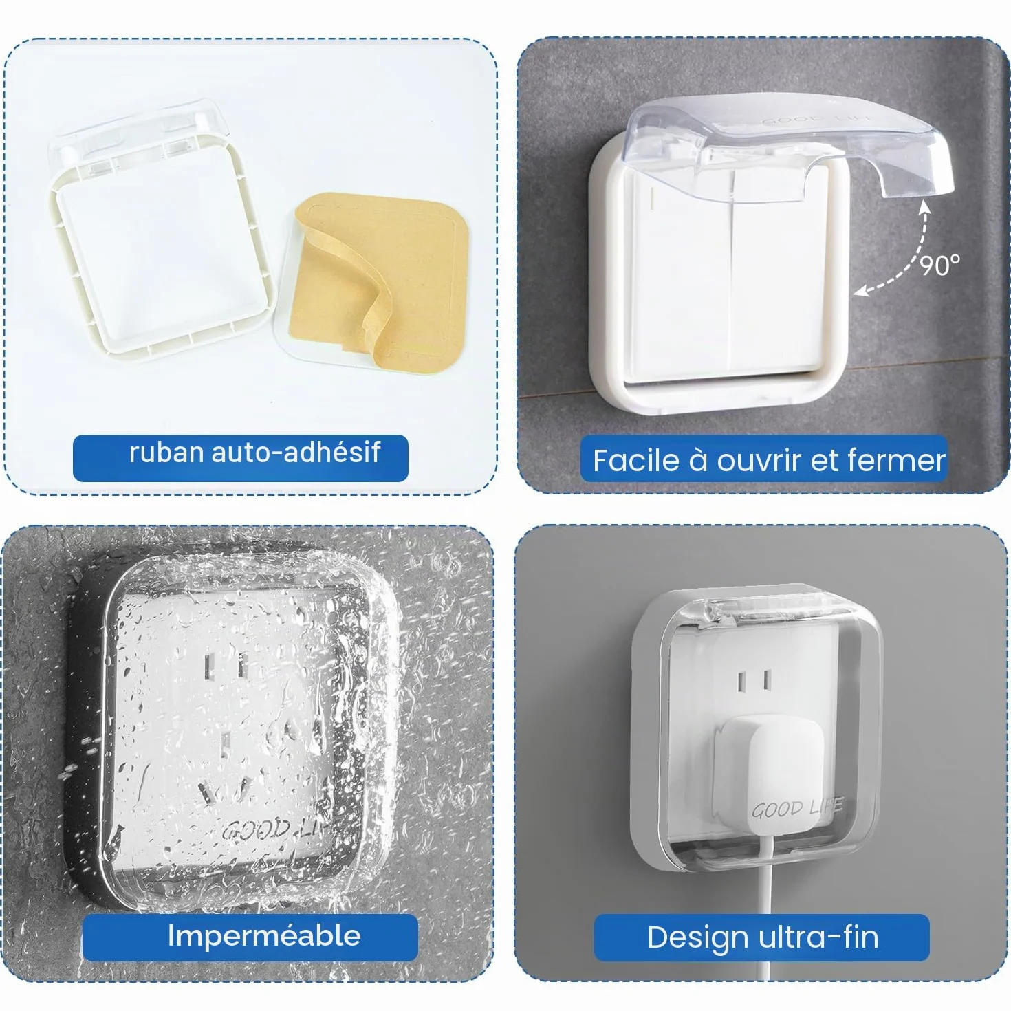 Cache Interrupteur Mural Étanche 2 Pièces Type 86 Plastique Transparent pour Salle de Bain Cuisine Extérieur