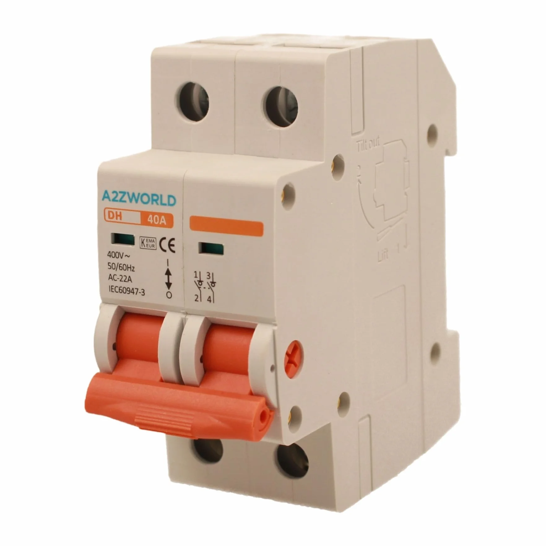 Disjoncteur modulaire 40A 2P bipolaire 2 modules DIN 220V AC IP20 IEC60947-3