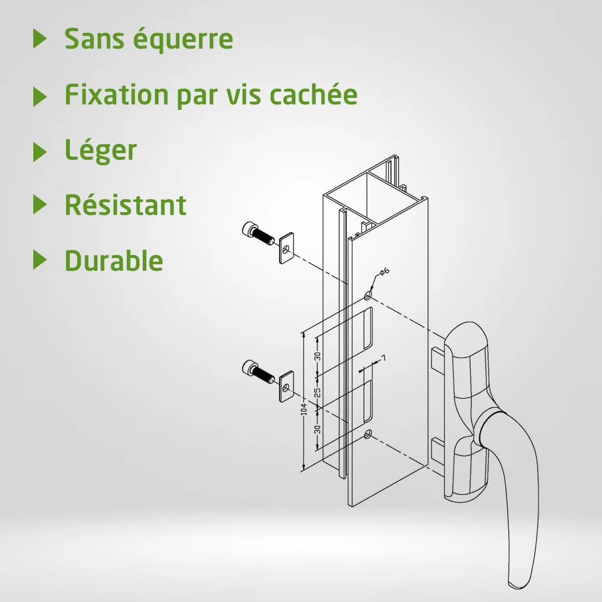 Amig Poignée pour fenêtres ouvrantes latérales aluminium PVC blanche 172 x 27 x 59 mm