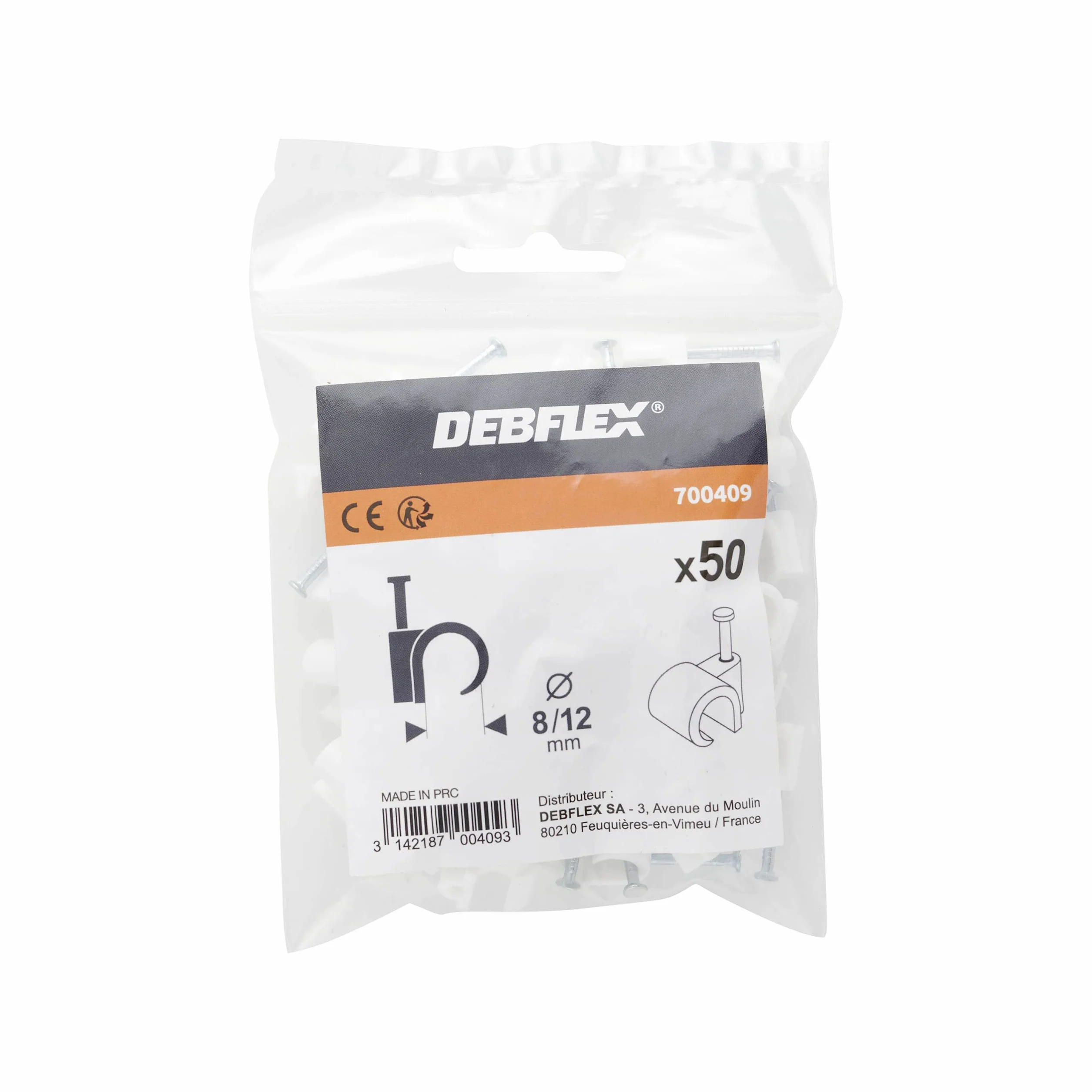 Debflex 700409 Attache câble électrique Ø 8-12 mm Blanc Sachet de 50