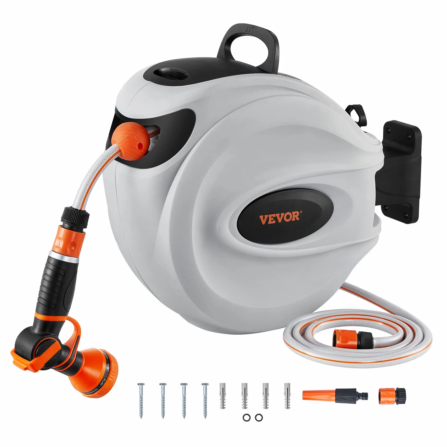 VEVOR Enrouleur Tuyau Arrosage Mural 20 m x 12 mm Support Pivotant 180° Dévidoir Tuyau Eau Buse 9 Modèles Rembobinage Auto