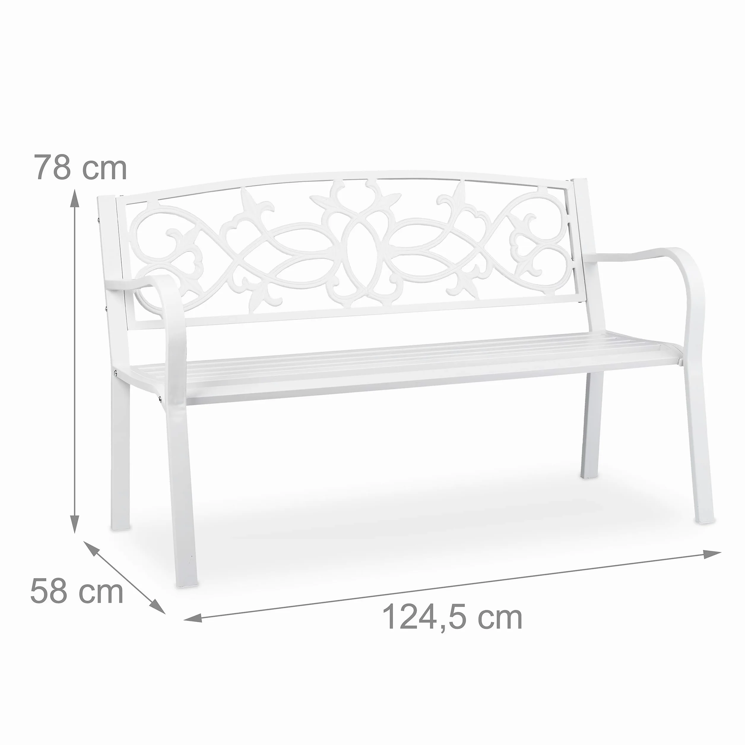 Relaxdays Banc de Jardin, nostalgique, 2 Places, résistant aux intempéries, Fonte et Acier, HLP: 78x124,5x58 cm, Blanc