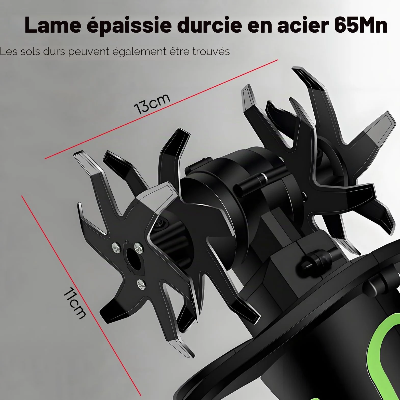 Motobineuse Electrique 650 W, Mini Motobineuse avec Batterie 3000 mAh, Tige de 1,3 m,Largeur de Travail 10 cm, Profondeur de Travail 10 cm pour Ameublir Terre Jardin et Verger (2 Batteries)