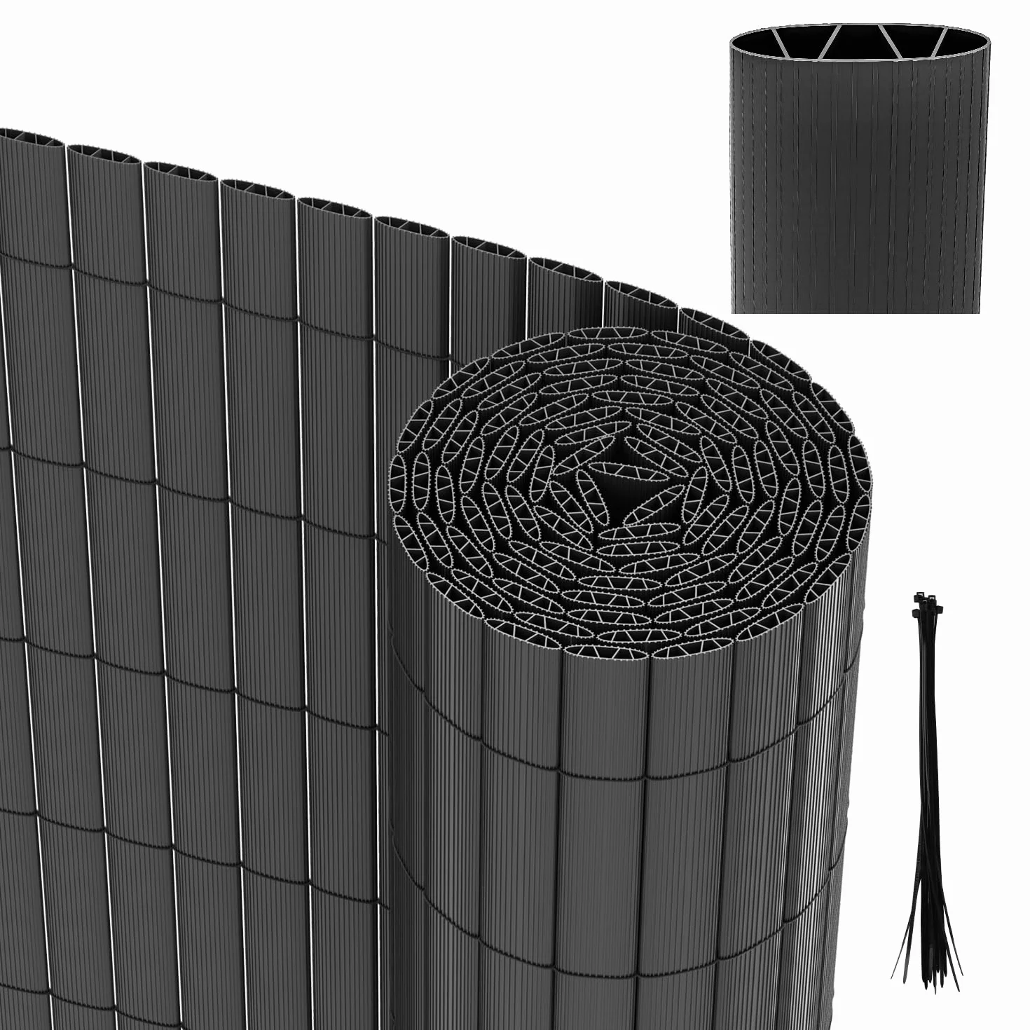 Canisse en PVC 100 x 600 cm Brise Vue Renforcement 3 Poids Clôture Jardin Résistant aux intempéries Gris