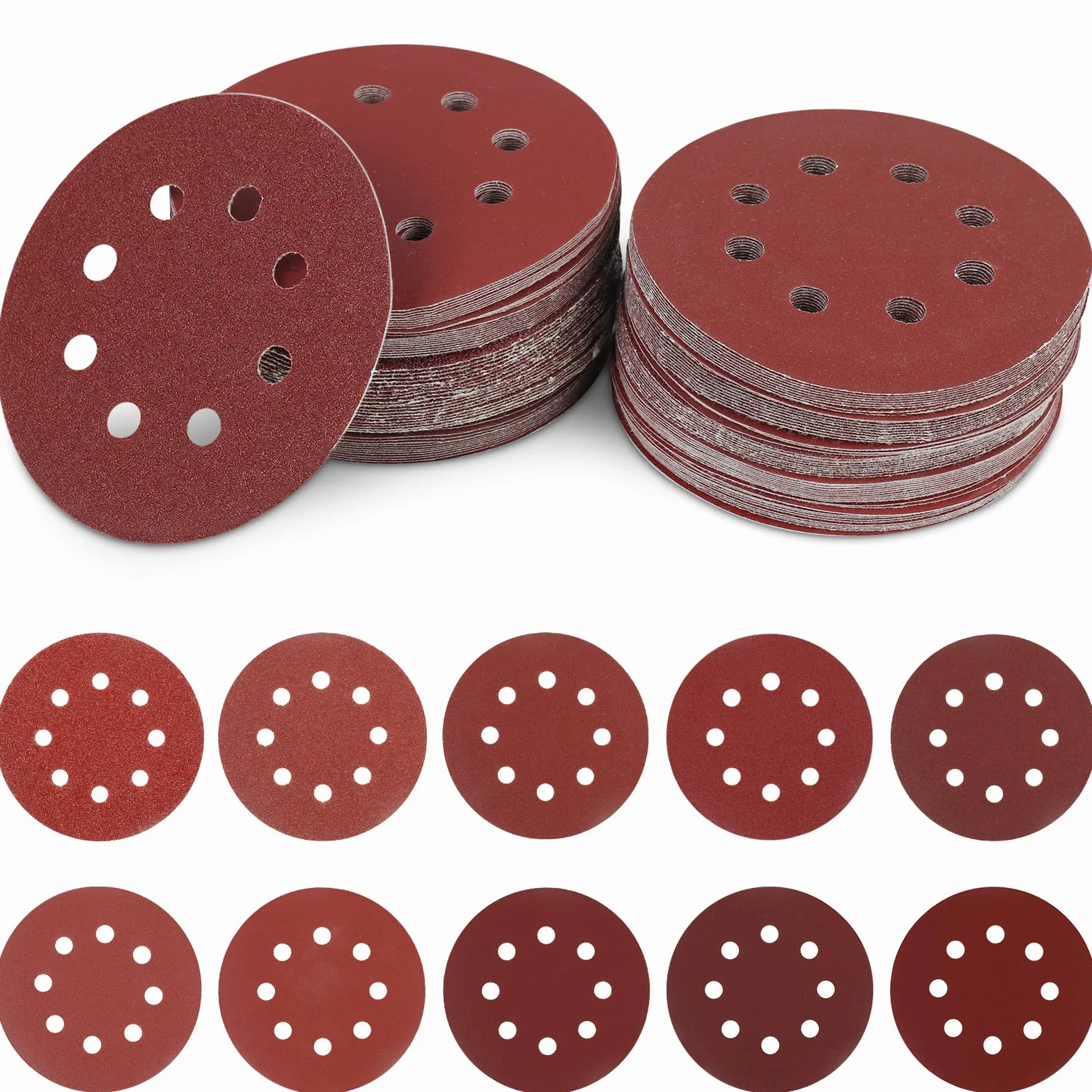 Disque Abrasif 125mm 120 Pièces 8 Trous Papier à Poncer Ponceuse Excentrique