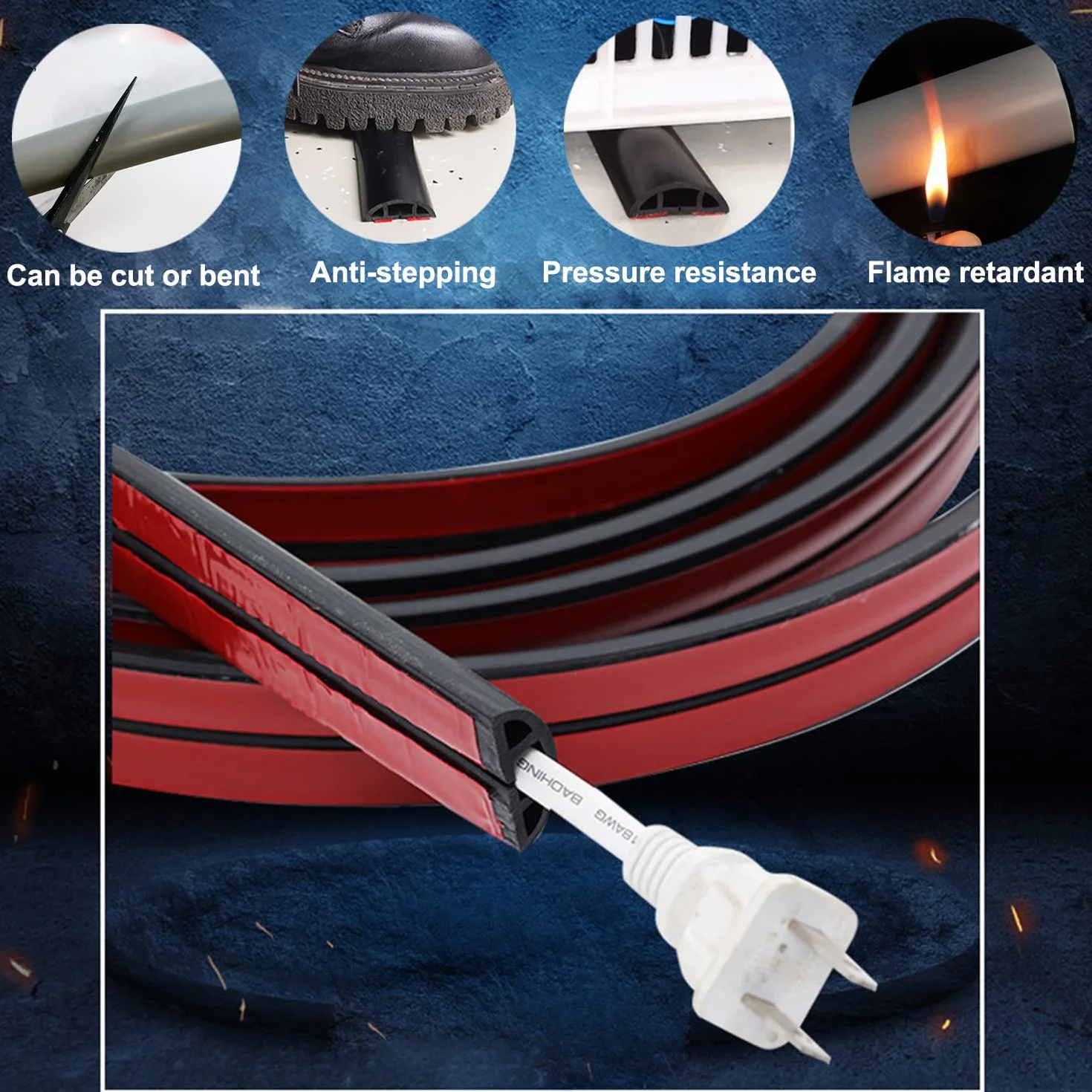 Passage de Câble au Sol 6M Auto-Adhésif 20x10mm PVC Goulotte Protecteur de Câbles Plancher 8mm
