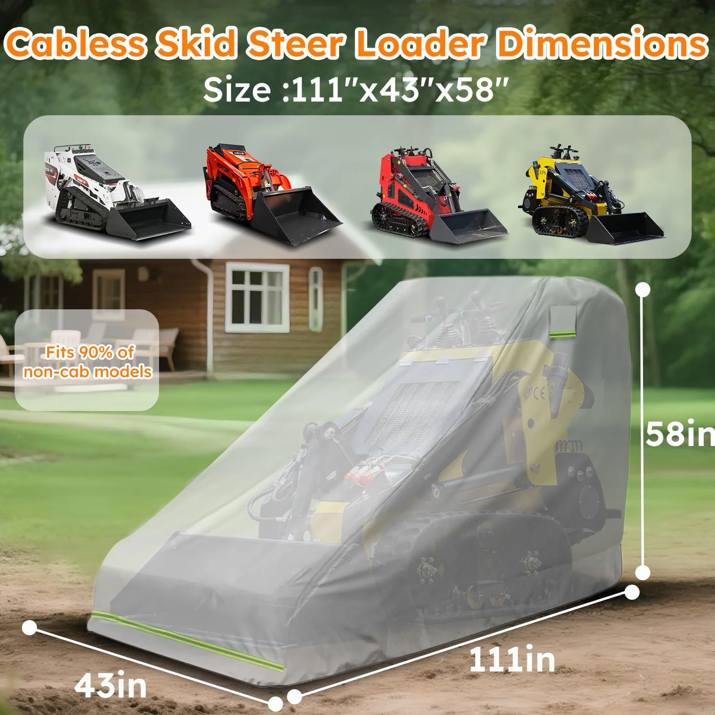 Housse de protection pour chargeuse sans cabine – Housse de pluie pour chargeuse compacte Bobcat MT100/Kubota SCL1000/New Holland C314, housse de chargeuse Dupont Oxford avec bandes réfléchissantes