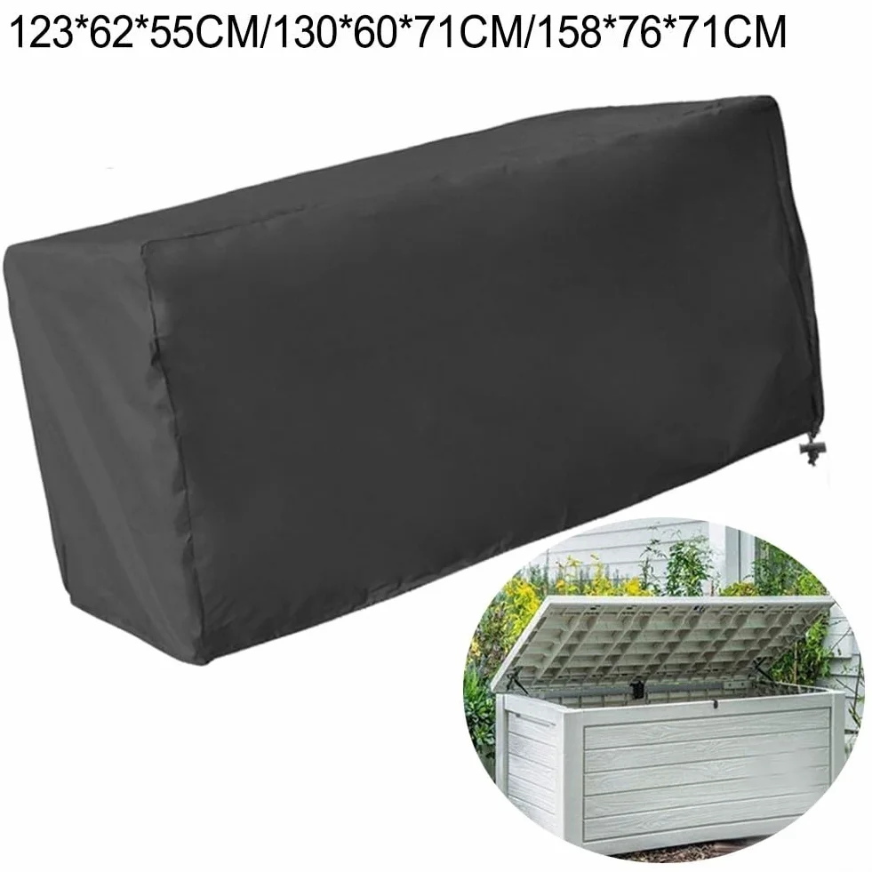 Housse de boîte de rangement de jardin fabriquée à partir de tissu Oxford 210D, imperméable et résistant aux déchirures avec corde et boucle réglables, protection UV et intempéries pour boîtes de