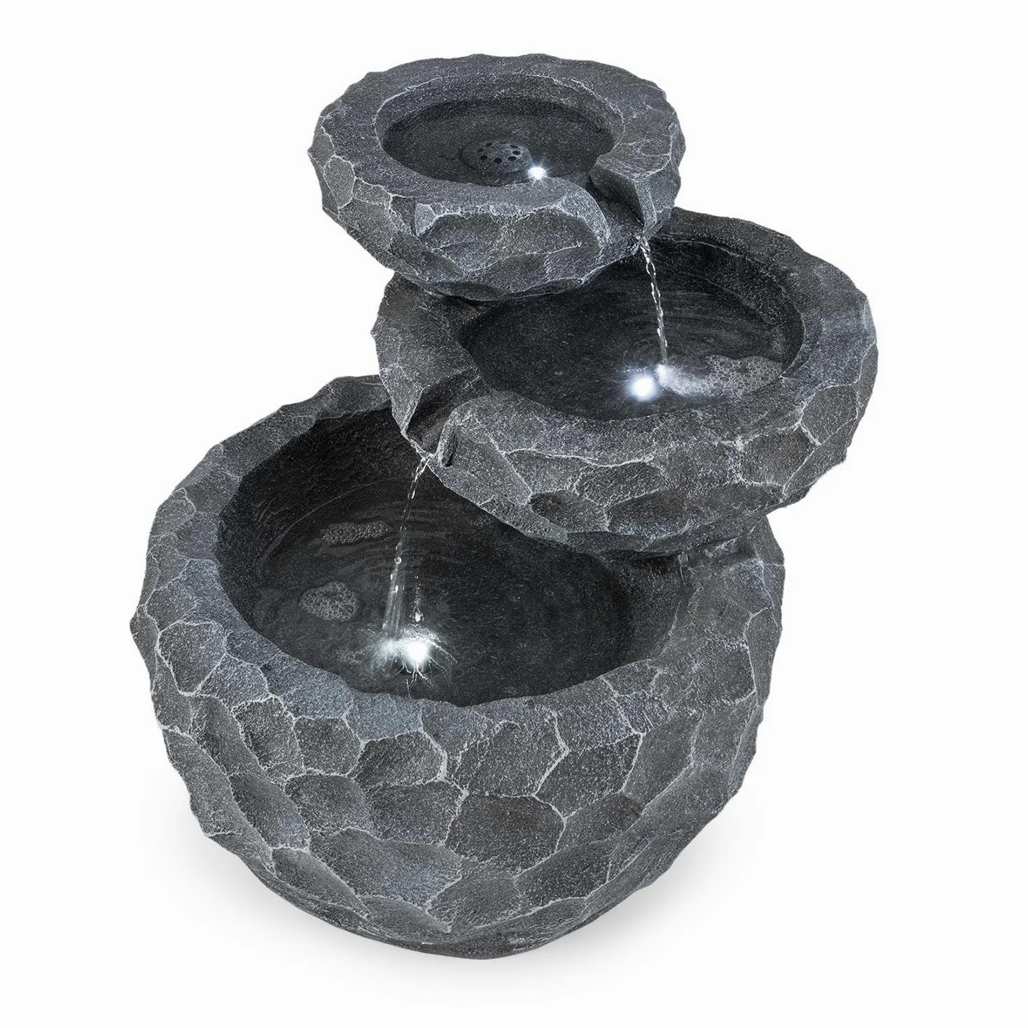 blumfeldt Murach - Fontaine Solaire en Cascade, Fontaine de Jardin, éclairage LED, Panneau Solaire 2kW, Patterie 2000mAh, en polyrésine résistante au Gel