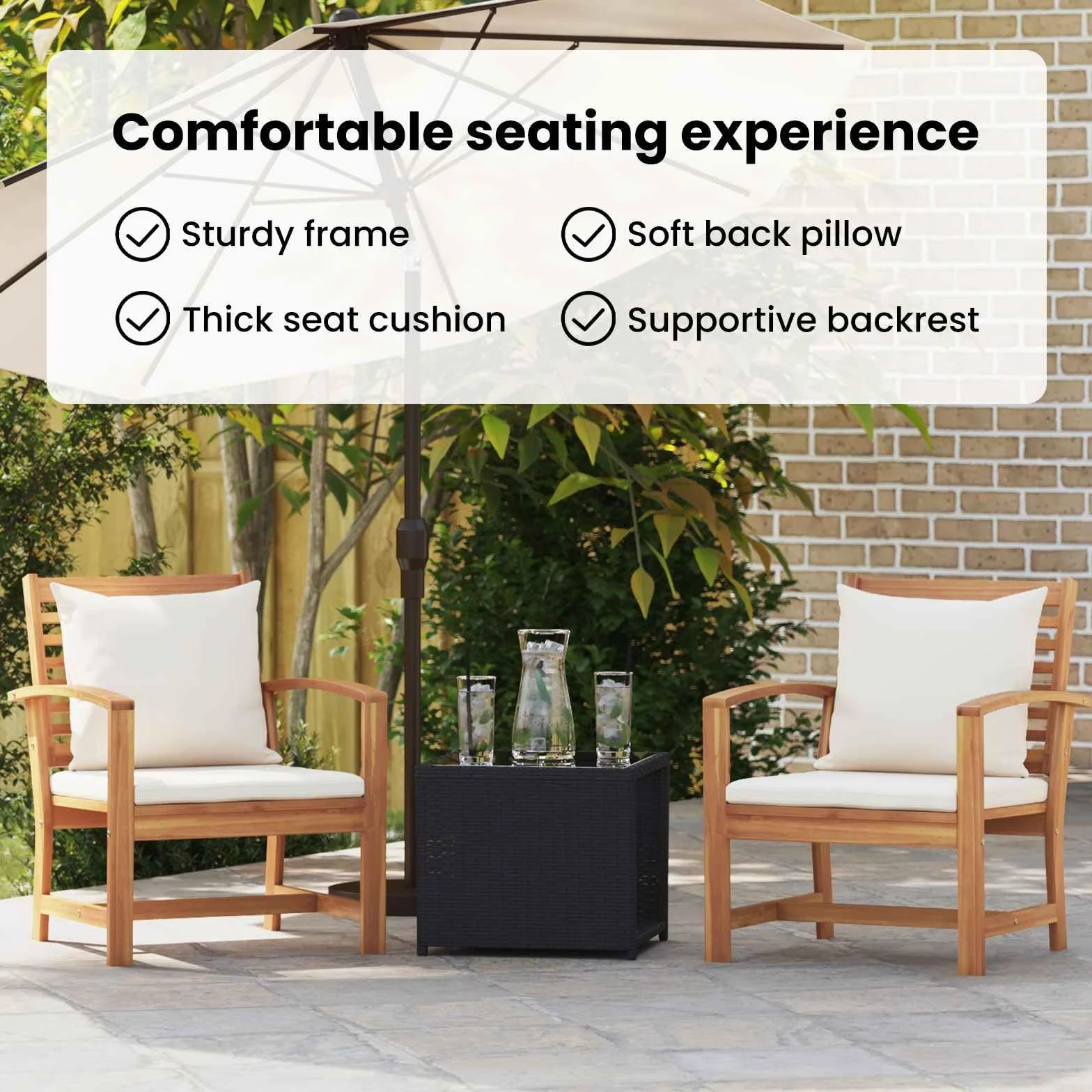 vidaXL Chaise avec Coussin 2 Pièce Marron et Crème 65 x 60 x 76,5 cm, Jardin et Terrasse, Ensemble Meuble d'Extérieur Rustique, Canapé en Teck, Salon en Bois Solide