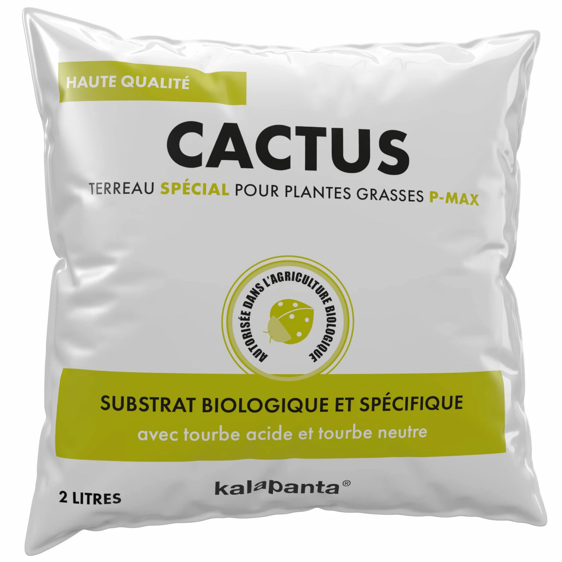 Kalapanta Terreau Cactus, Plantes Grasses, Succulentes et Cactées, 2L - 100% Naturel et Biologique, Parfait pour Les Plantes succulentes et Les Cactus d'intérieur et d'extérieur
