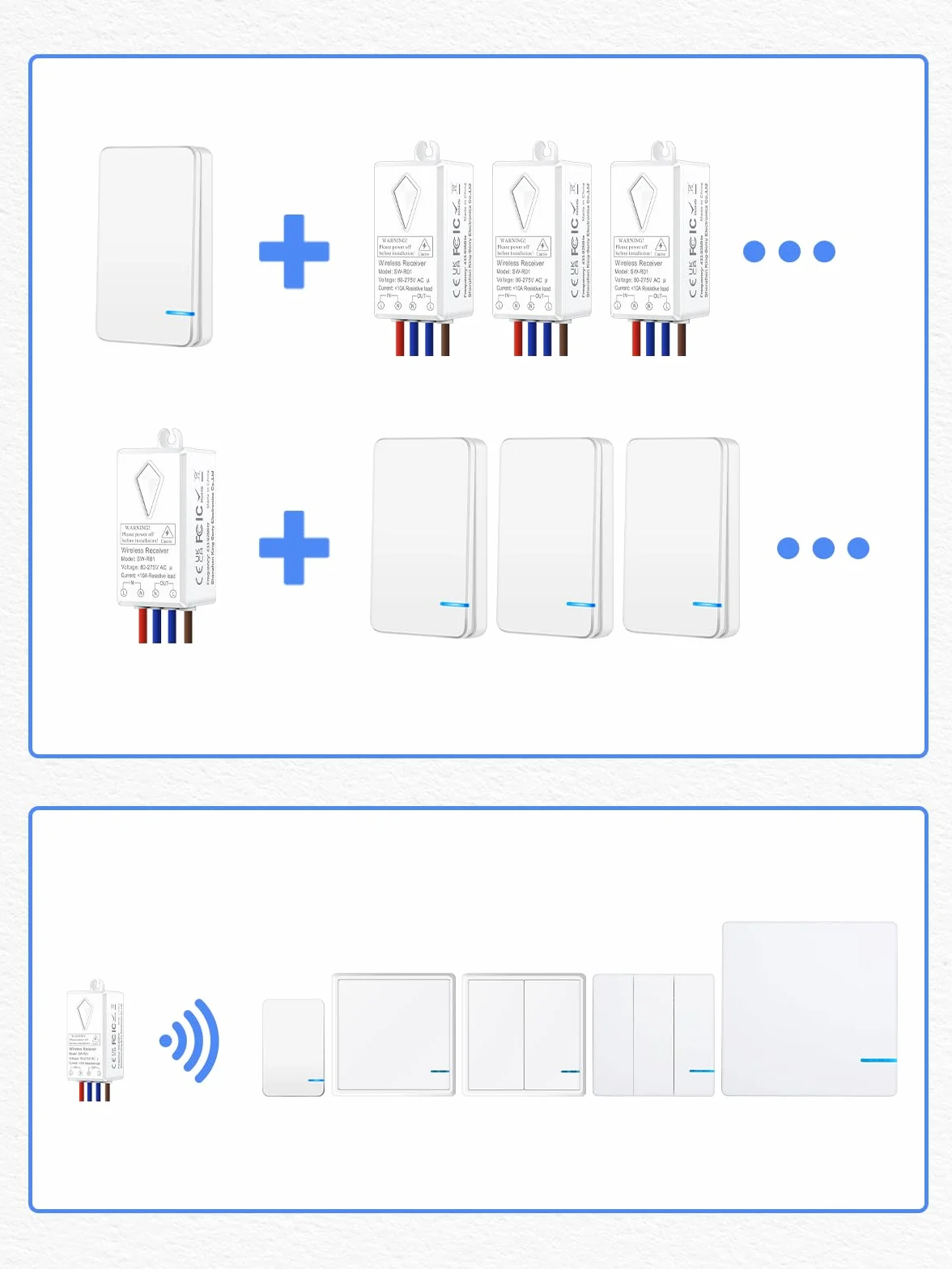 NineLeaf Interrupteur Sans Fil 220V Va Et Vient IP66 Étanche Portée 100 m 2 Interrupteurs 1 Récepteur