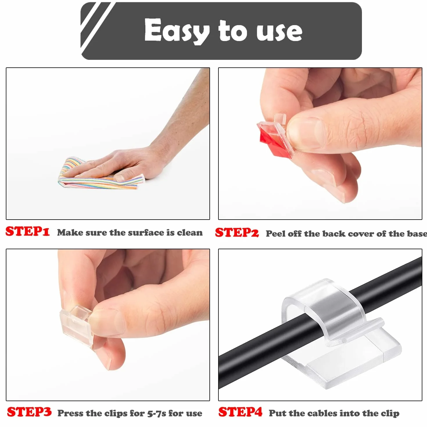 OWill 100 Pièces Attache Câble Adhésif, Clips Câbles Auto Collant pour Ordonnée des Câbles Transparent