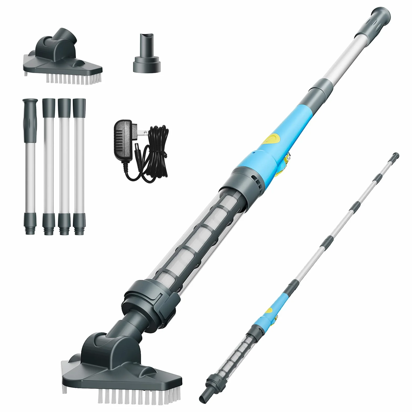 Aspirateur Piscine sans Fil, Aspirateur de Piscine Manuel avec jusqu'à 60 Min d'autonomie, Nettoyeur Piscine avec Manche Télescopique pour Spa, Bain à Remous, Petite Piscine Hors-Sol et Pataugeoire