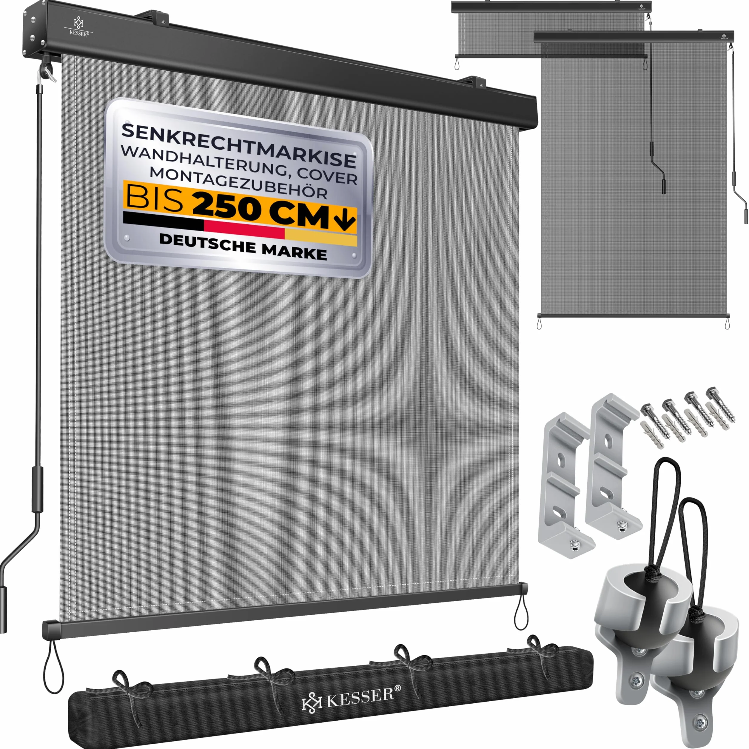 KESSER® store vertical 140 x 250 cm - Mécanisme à manivelle - Balcon - Protection solaire et brise-vue - Manivelle - Caisson pour balcon et terrasse - Kit de