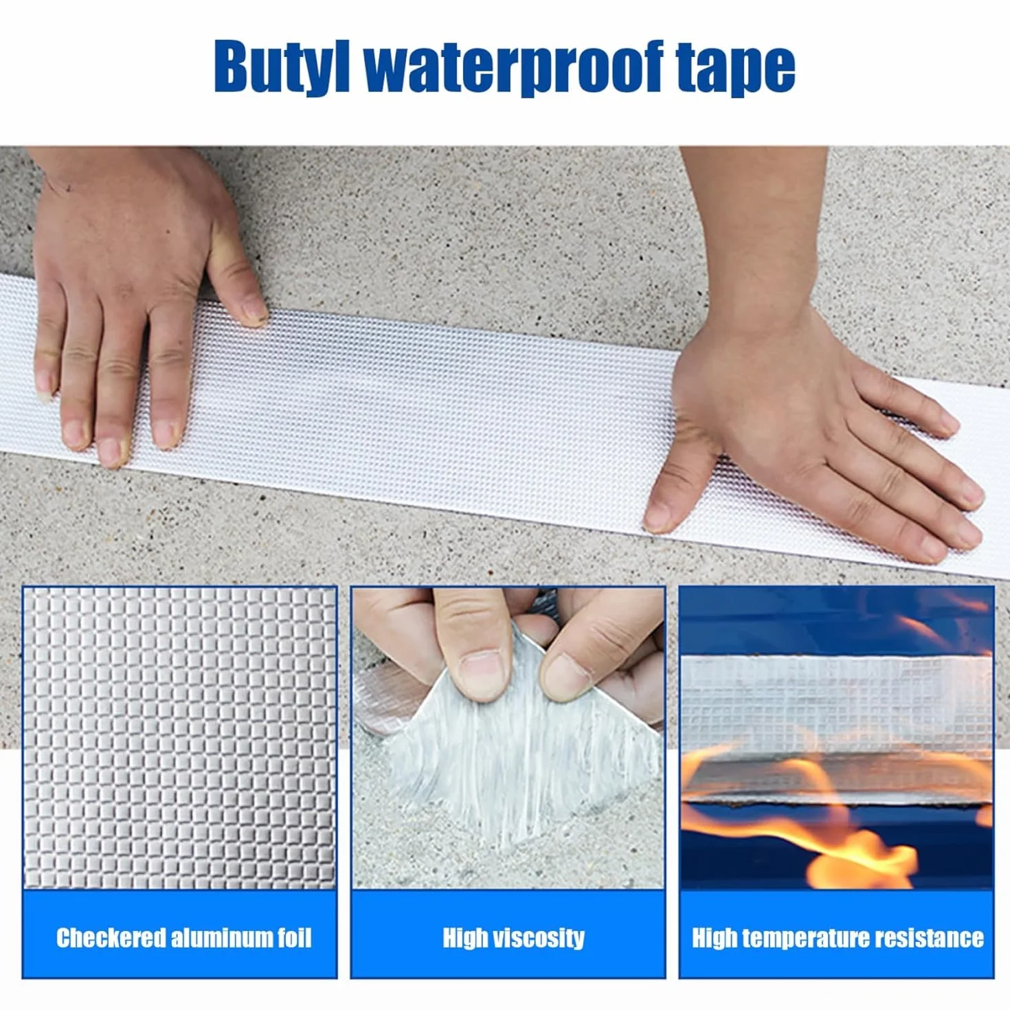 Ruban Butyle Adhésif Étanche 50mm x 5m, Bande d'Étanchéité Aluminium pour Fuite Toit Tuyau Façade