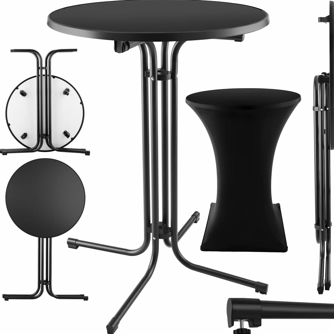 Tectake Table de Bar Ronde Pliante Acier laqué Ø 90cm x 110 cm Housse Incluse