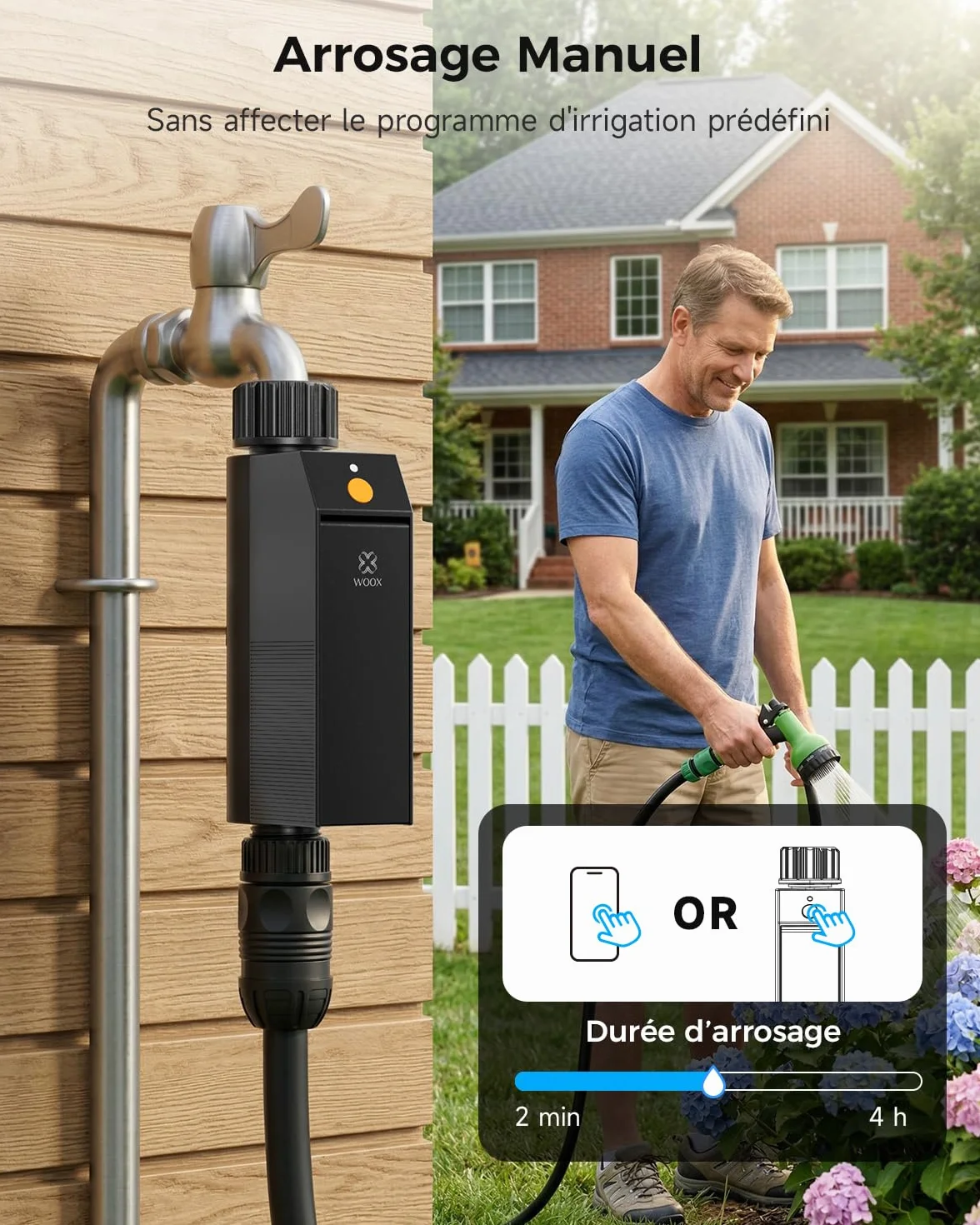 WOOX Programmateur Arrosage WiFi Intelligent 2,4GHz Contrôleur d'Arrosage IP65 Étanche Minuteur Automatique