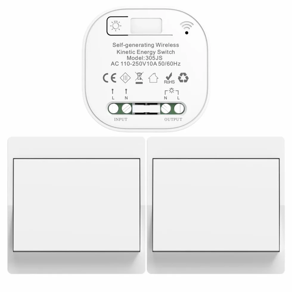 EU interrupteur sans fil autoalimenté va et vient sans pile radio interrupteur à distance éclairage domestique wireless switch 1Gang 2V1