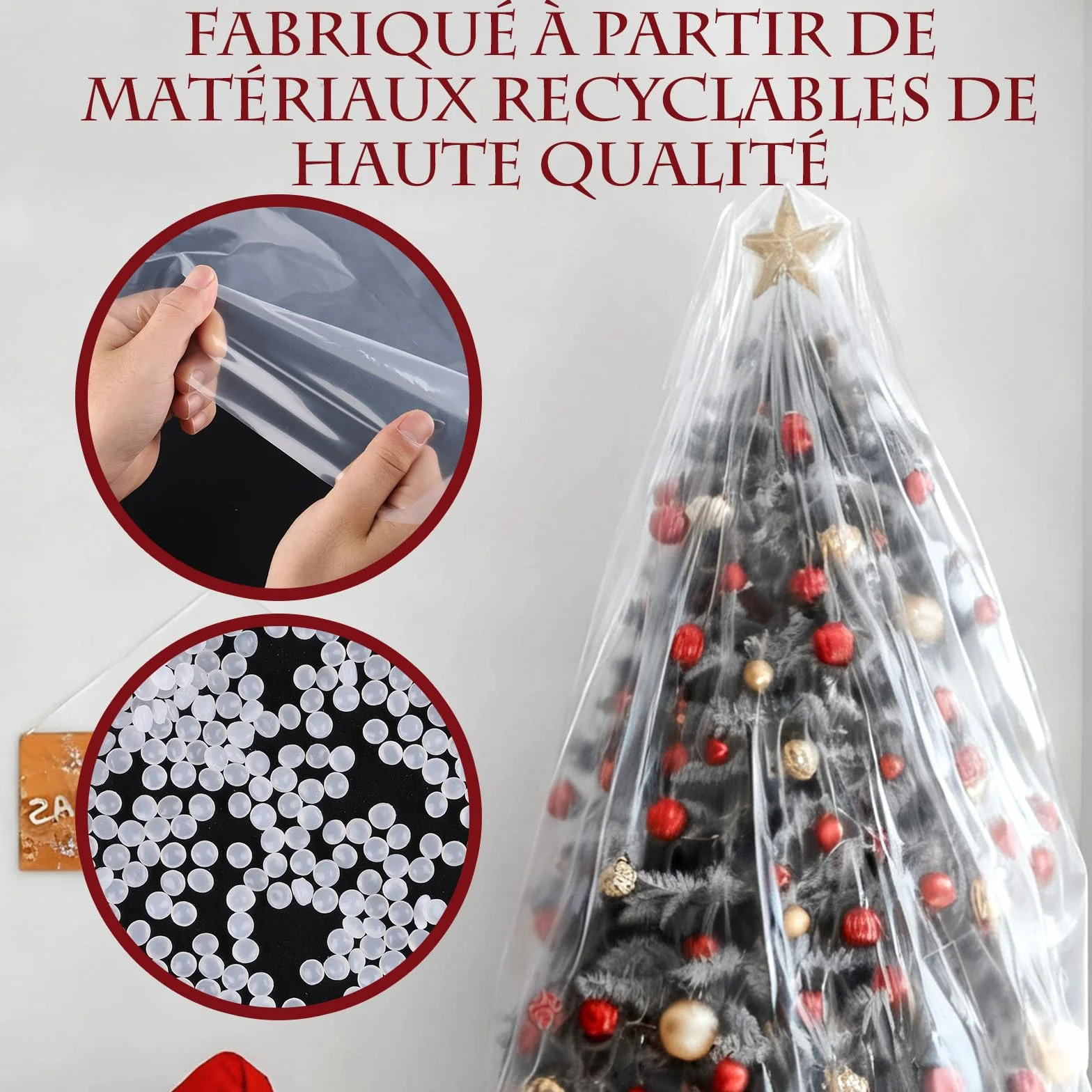 Sac de Rangement pour Sapin de Noël Arbre Transport étanche Extra Large,2,7 m de Haut par 1,8 m de Large,Sac en Plastique Imperméable - Clear