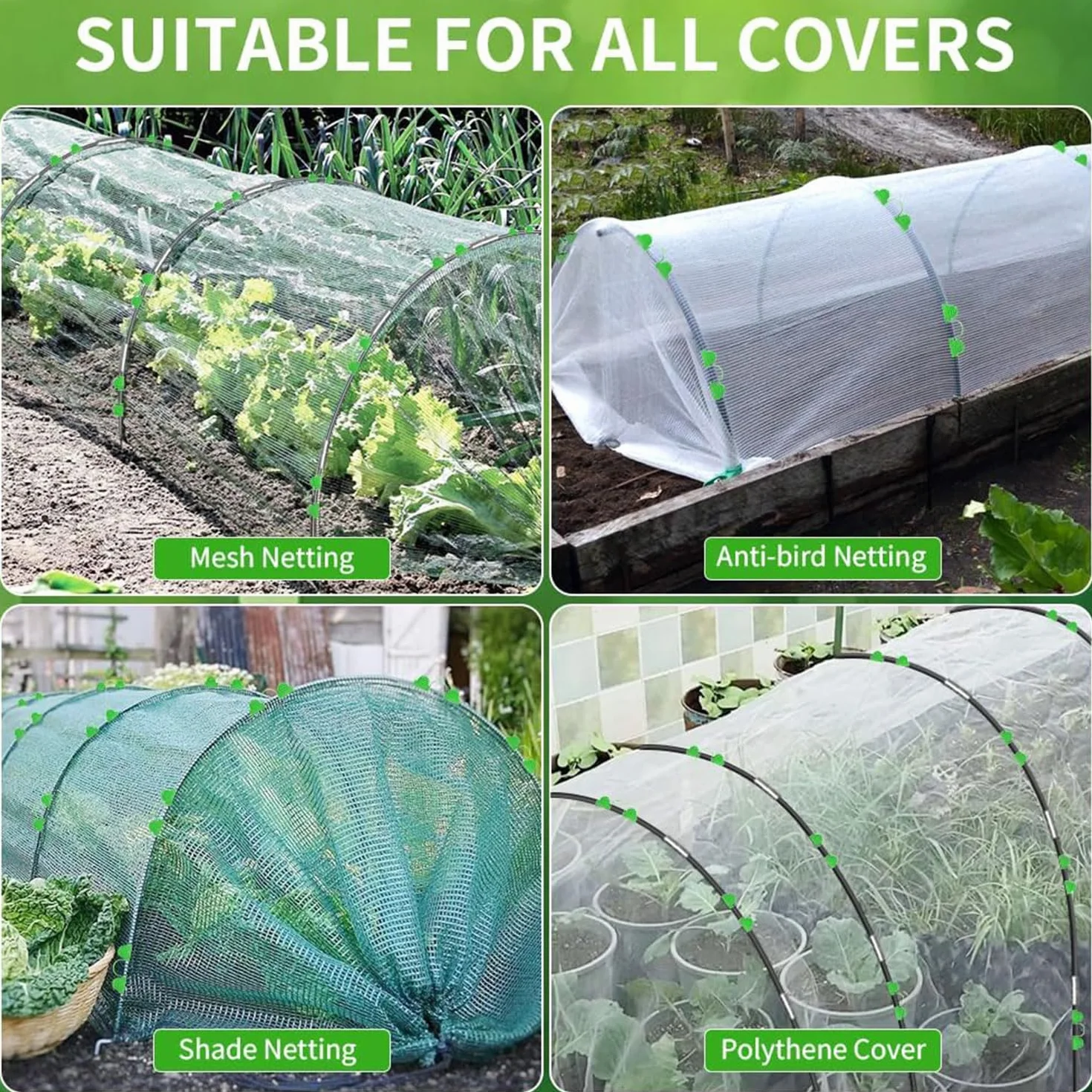 Shengruili 30 pièces Arcs de tunnel de plantation, 3X10M filet anti-insectes, tunnel en film pour jardin surélevé, filet pour légumes de jardin, filet de protection des plantes, filet pour plantes et
