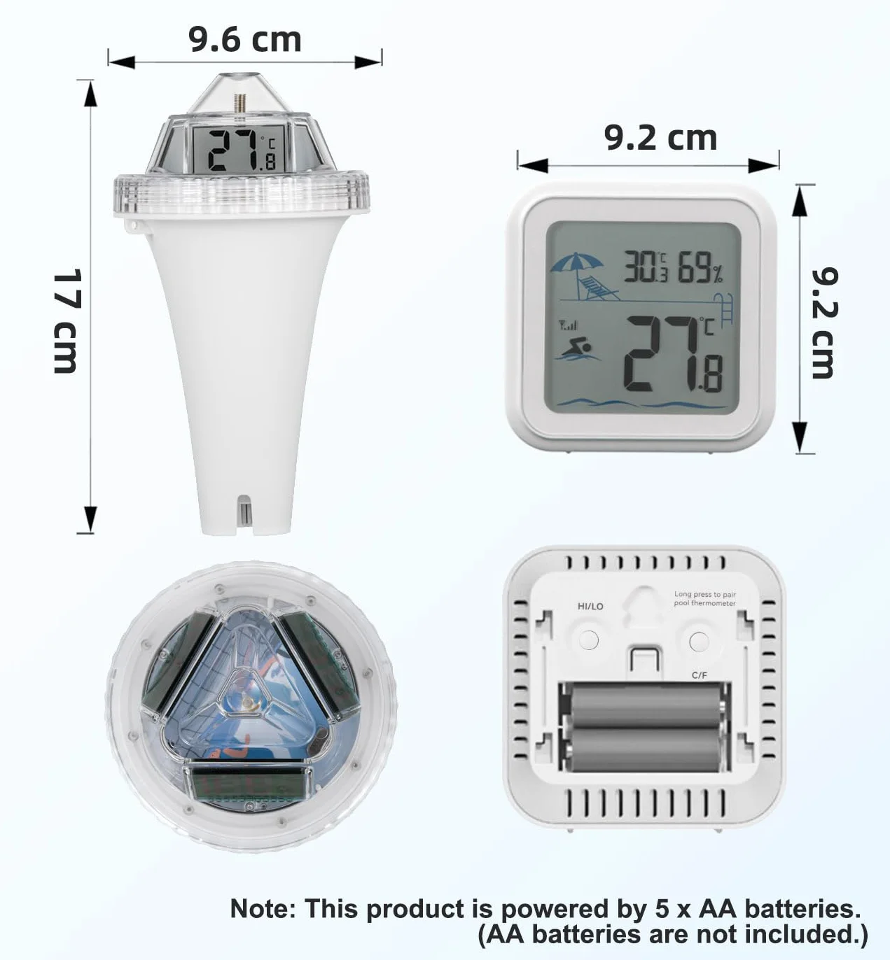 Thermomètre Flottant sans Fil pour Piscine Triple Écrans LCD Moniteur Température Eau Extérieure